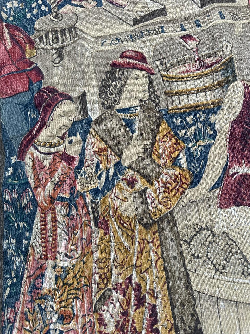 Merveilleuse tapisserie sérigraphiée française d'époque médiévale 