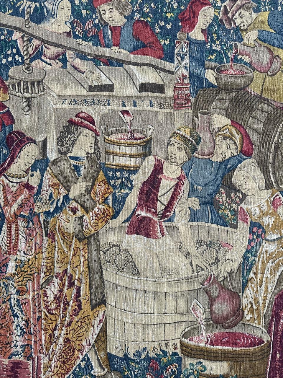 Peint à la main Merveilleuse tapisserie sérigraphiée française d'époque médiévale 