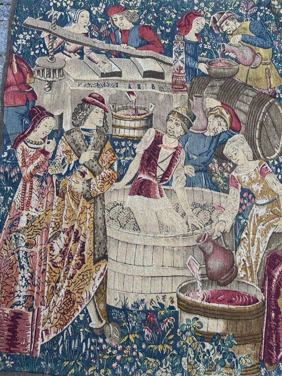 Merveilleuse tapisserie sérigraphiée française d'époque médiévale 