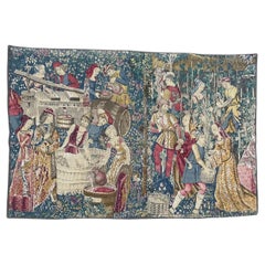 Merveilleuse tapisserie sérigraphiée française d'époque médiévale "Vendanges".