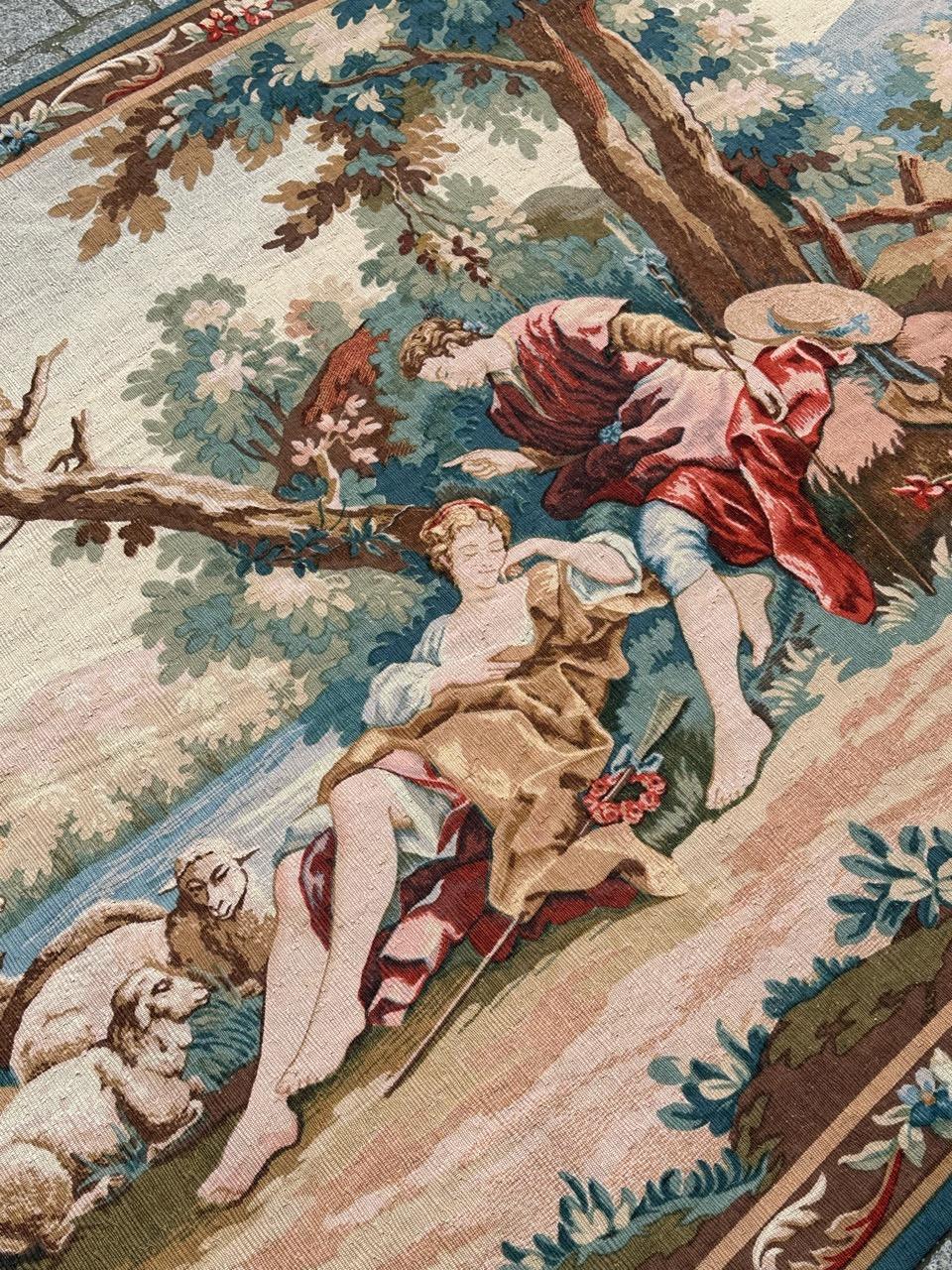 Wunderschöner französischer Siebdruck-Wandteppich im Vintage-Stil von Hand.  