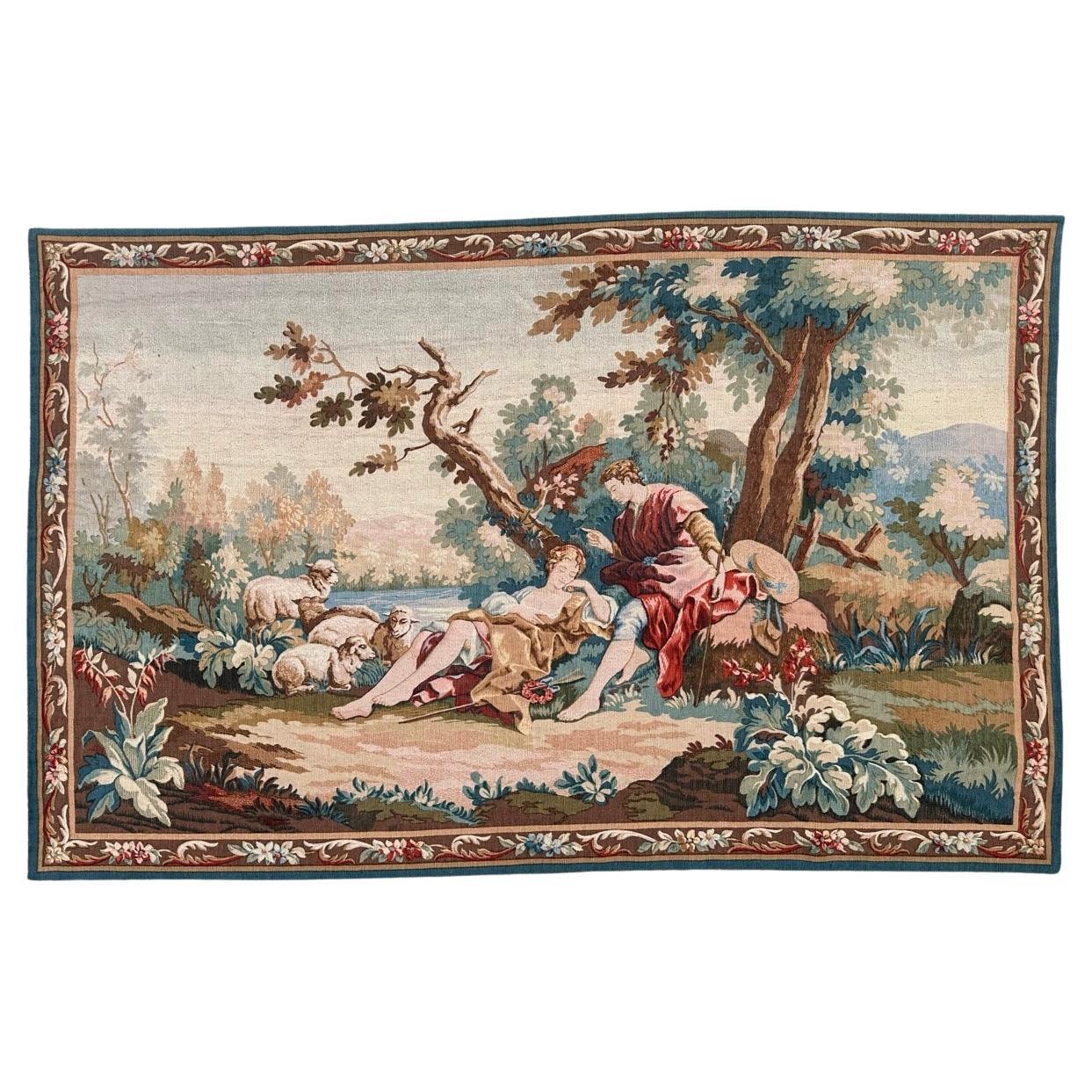 Wonderful Vintage French screen printed Tapestry by hand.  « Idyll »
