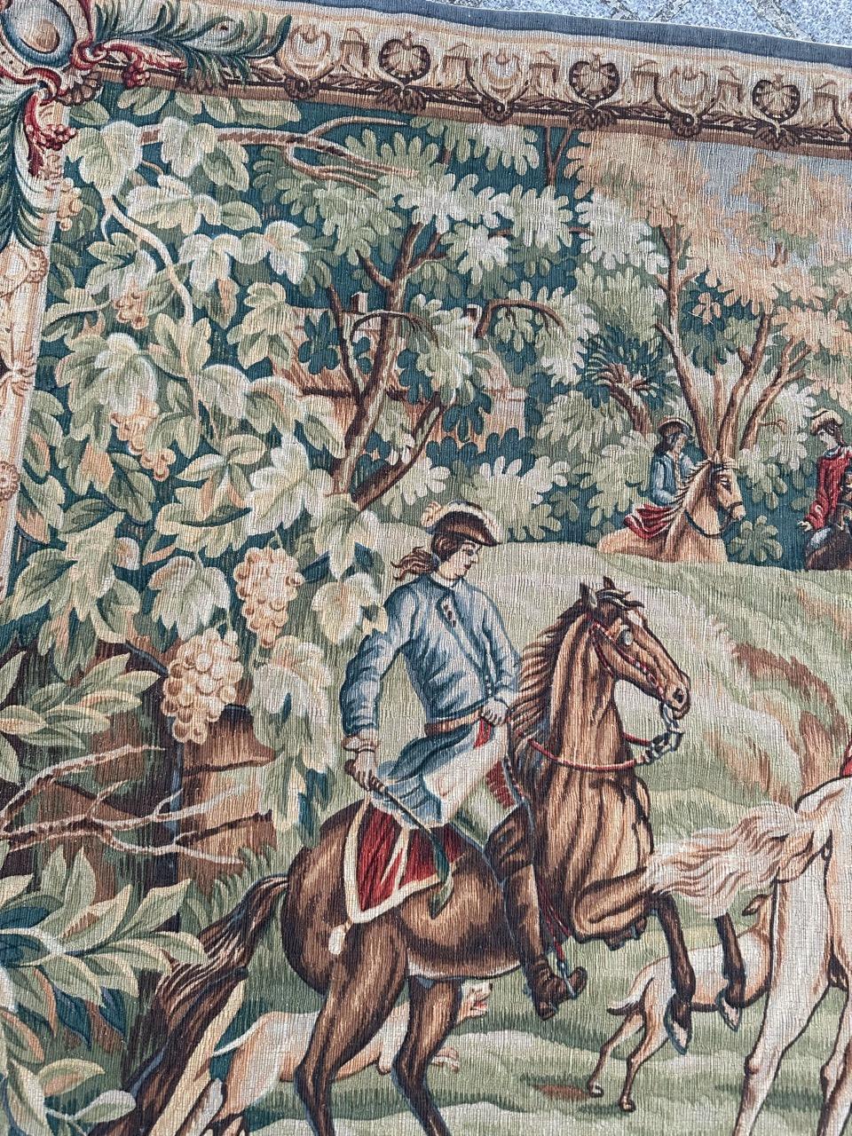 Maravilloso tapiz serigrafiado francés Vintage 