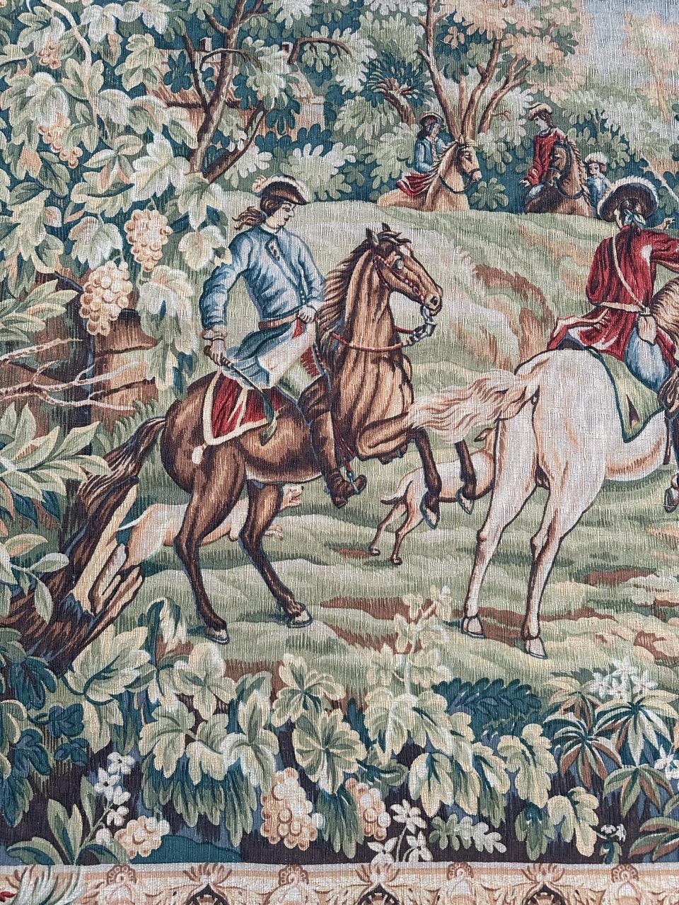 Maravilloso tapiz serigrafiado francés Vintage 