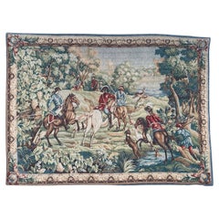Wunderschöne Vintage Französisch Siebdruck Wandteppich "Jagd mit Hunden"