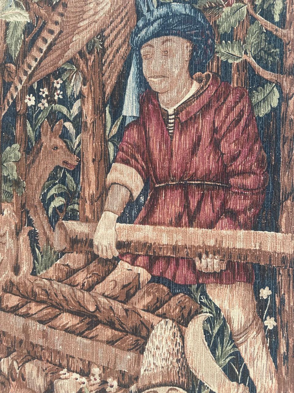 Aubusson Meraviglioso arazzo francese d'epoca con disegno di museo medievale 