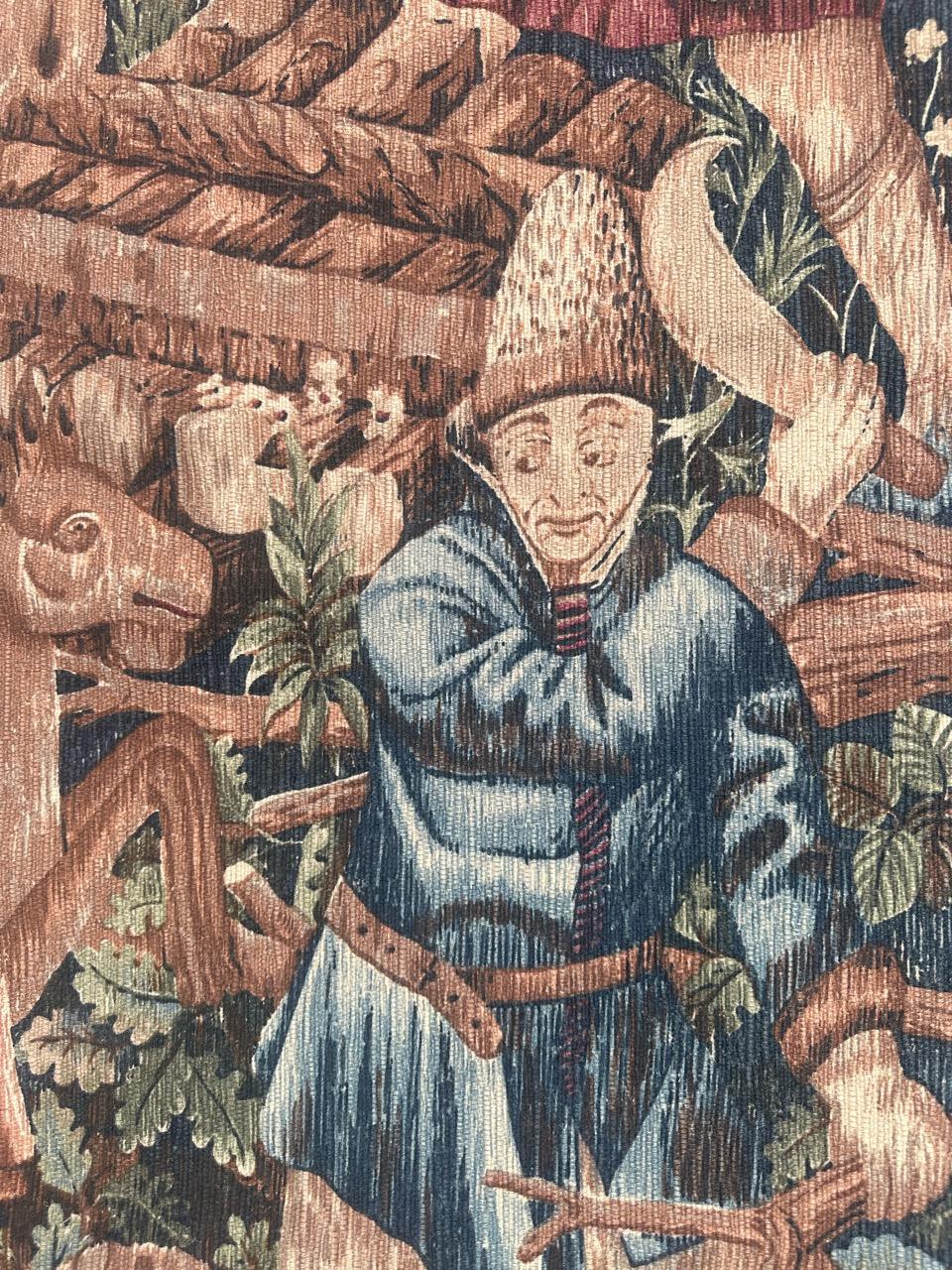 Francese Meraviglioso arazzo francese d'epoca con disegno di museo medievale 