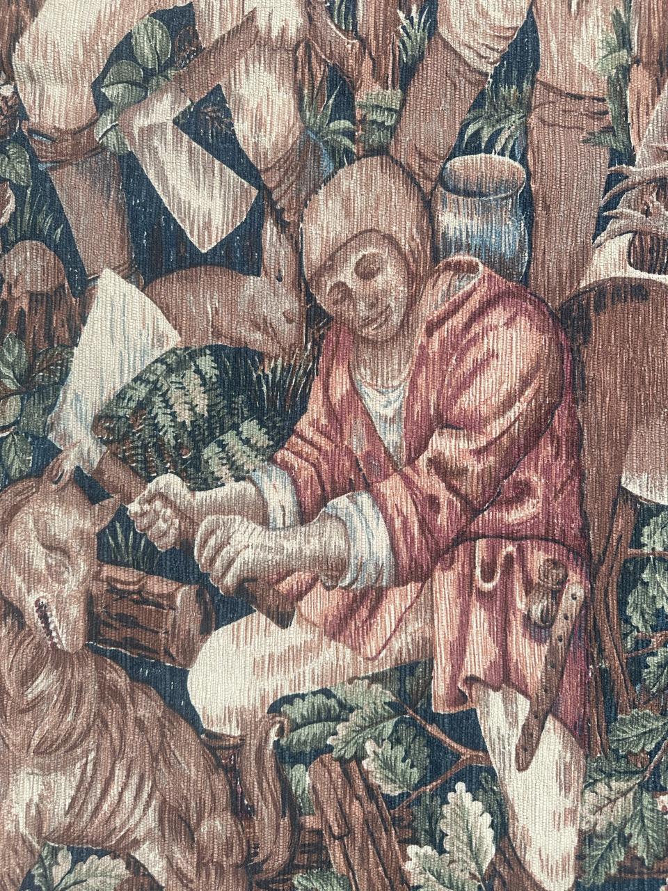 XX secolo Meraviglioso arazzo francese d'epoca con disegno di museo medievale 