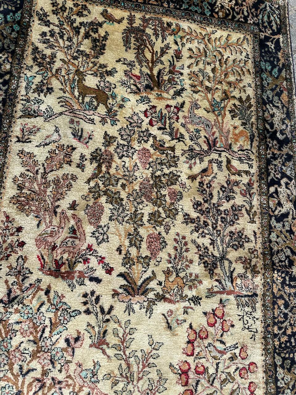 Wonderful Vintage Garden Design Silk Qom Rug For Sale 3