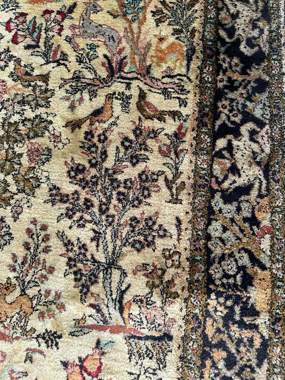 Wonderful Vintage Garden Design Silk Qom Rug For Sale 6