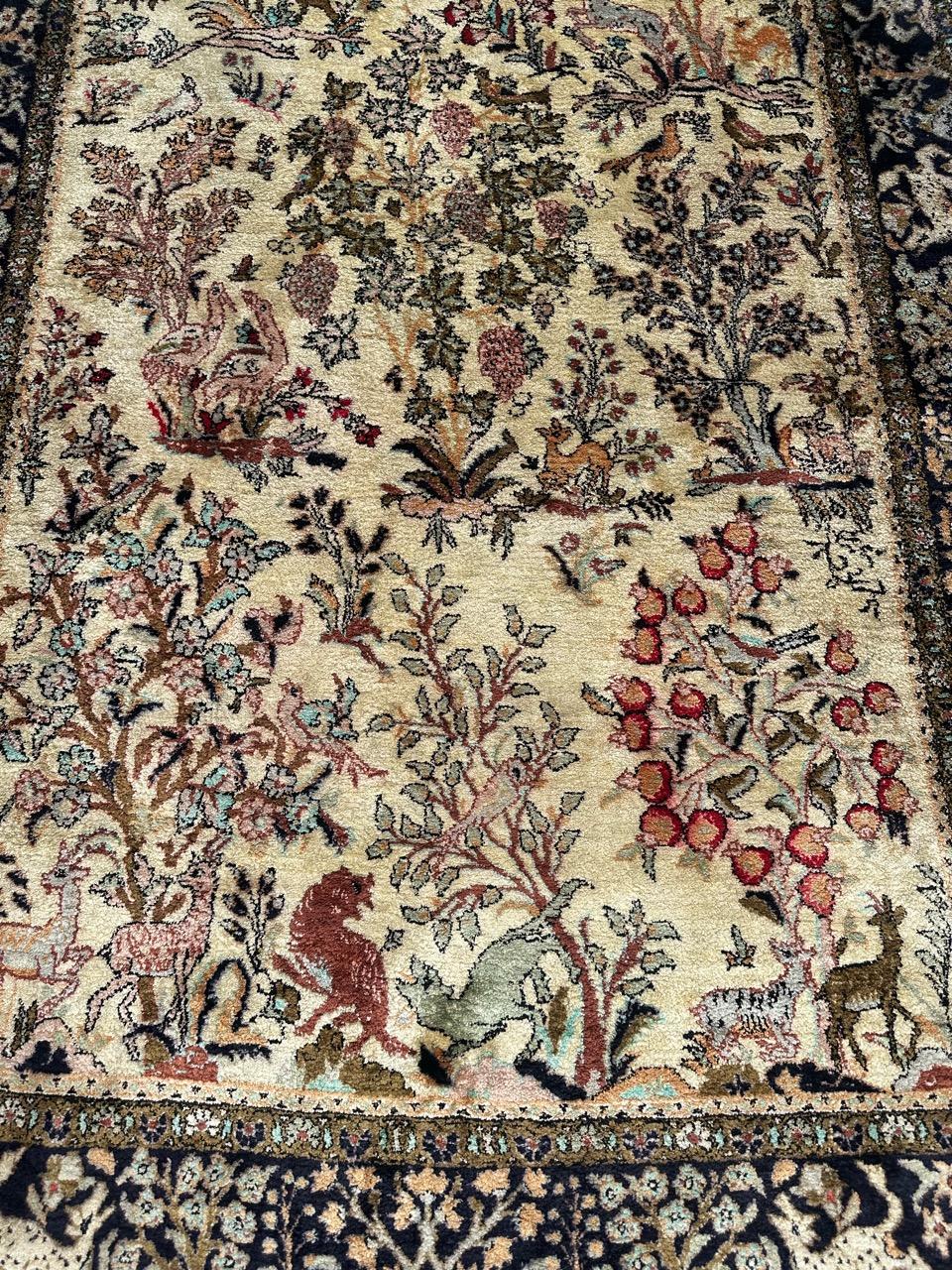 Kashan Wonderful Vintage Garden Design Silk Qom Rug For Sale
