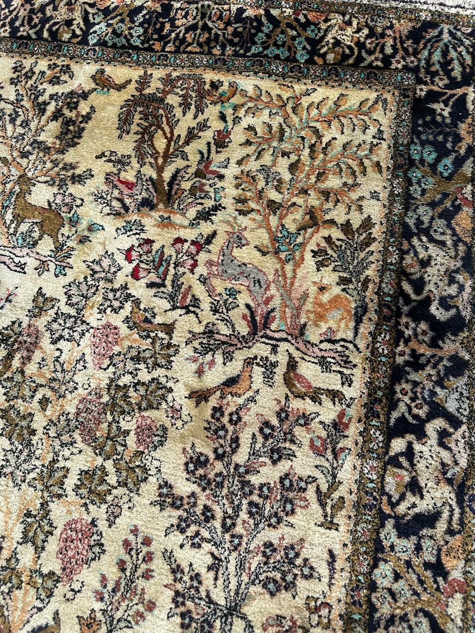 Central Asian Wonderful Vintage Garden Design Silk Qom Rug For Sale