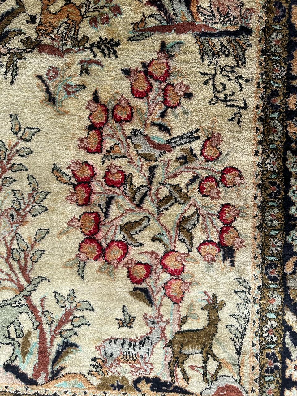 Hand-Knotted Wonderful Vintage Garden Design Silk Qom Rug For Sale