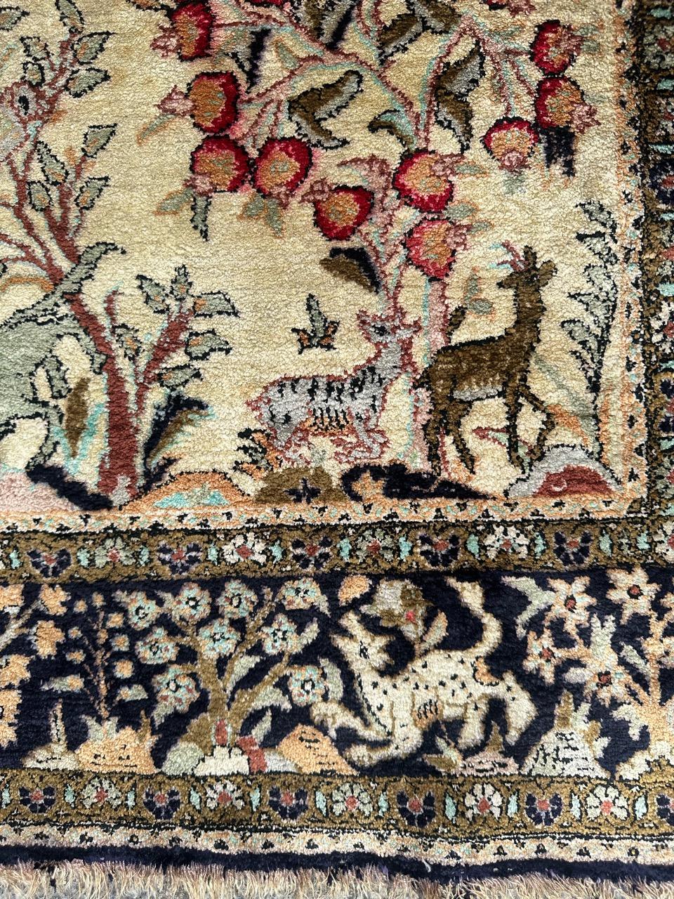 Wonderful Vintage Garden Design Silk Qom Rug In Good Condition For Sale In Saint Ouen, FR