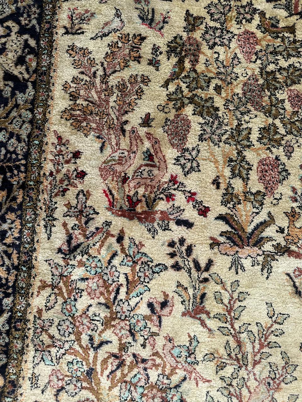 Wonderful Vintage Garden Design Silk Qom Rug For Sale 1