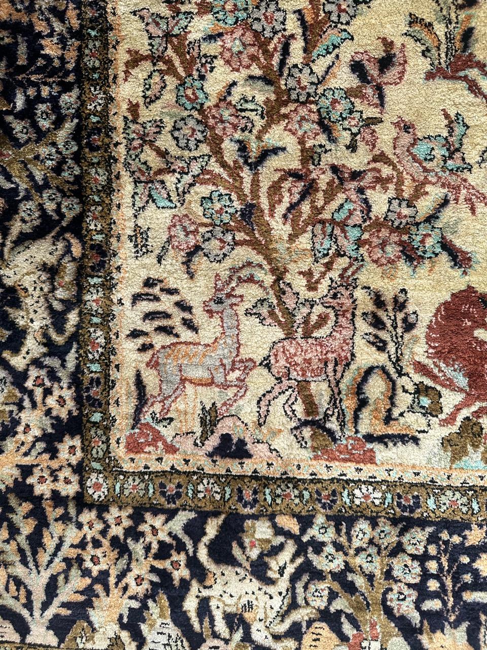 Wonderful Vintage Garden Design Silk Qom Rug For Sale 2