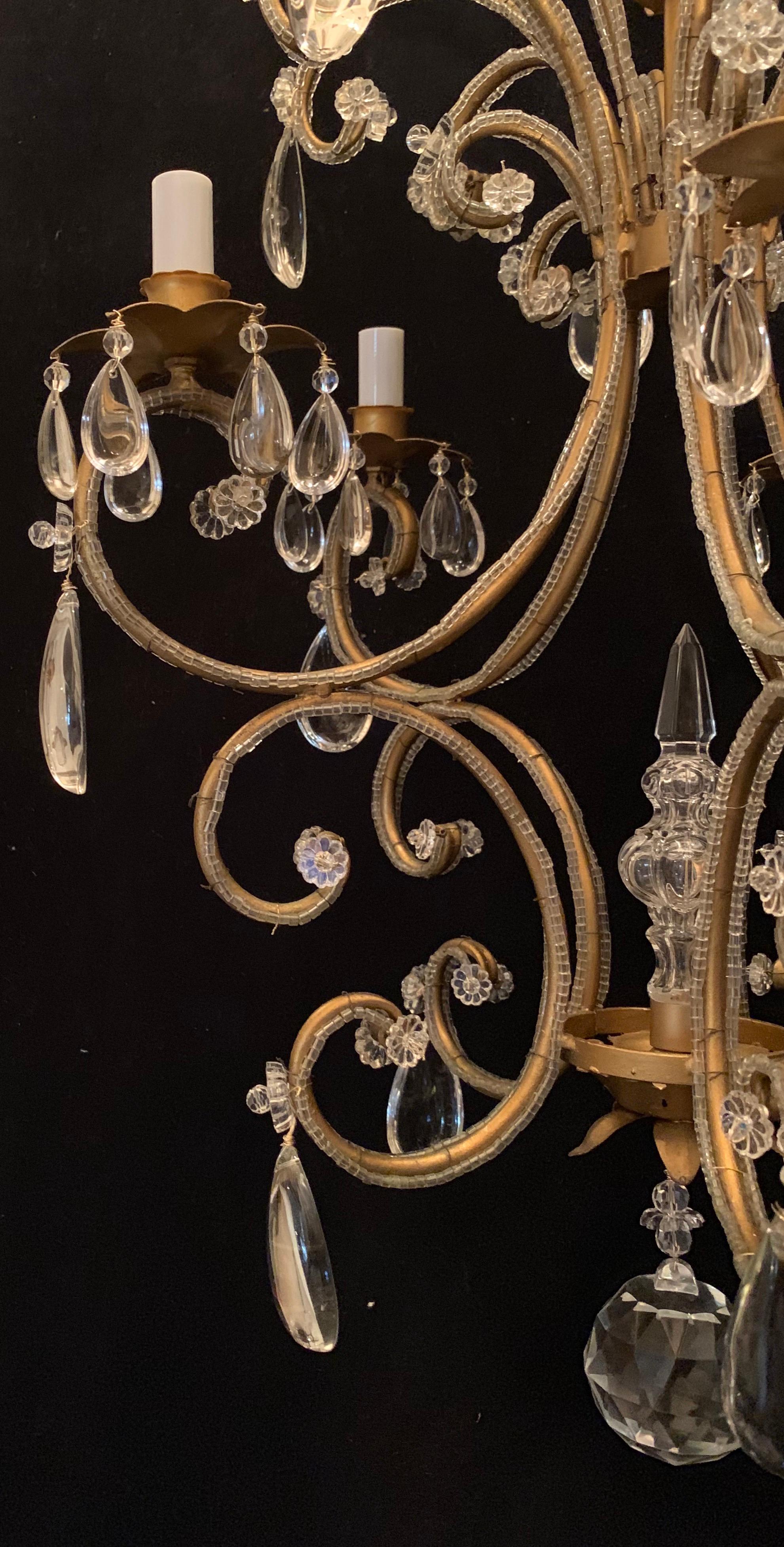 20th Century Wonderful Vintage Gold Gilt Beaded Crystal Bagues Chandelier 5-Light Fixture