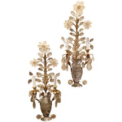 Wonderful Vintage Gold Gilt Rock Crystal 2 Light Baguès Urn Flower Sconces, Pair