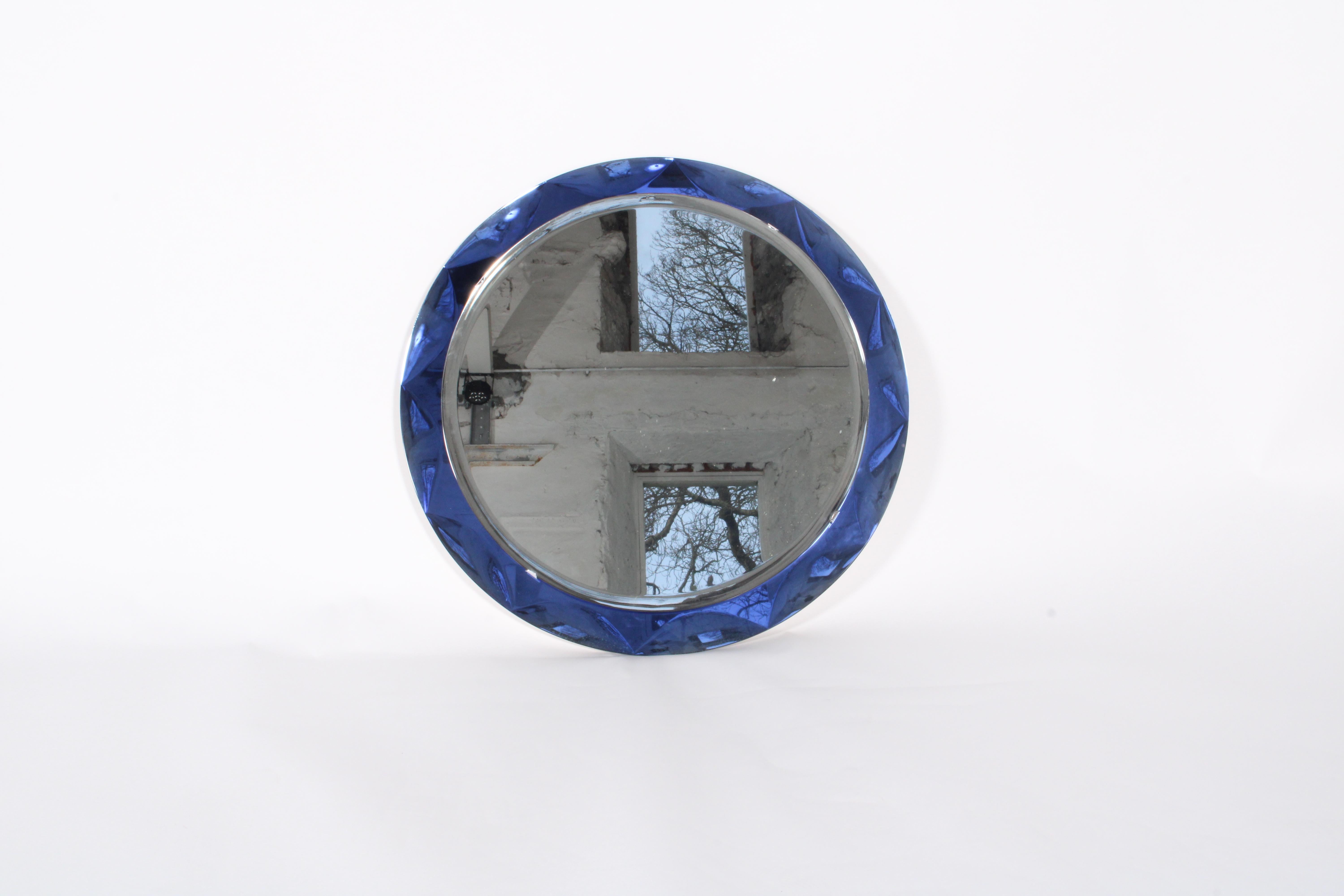 Wonderful Vintage Italian Cobalt Blue Cut Glass Mirror *Free Worldwide Delivery 7