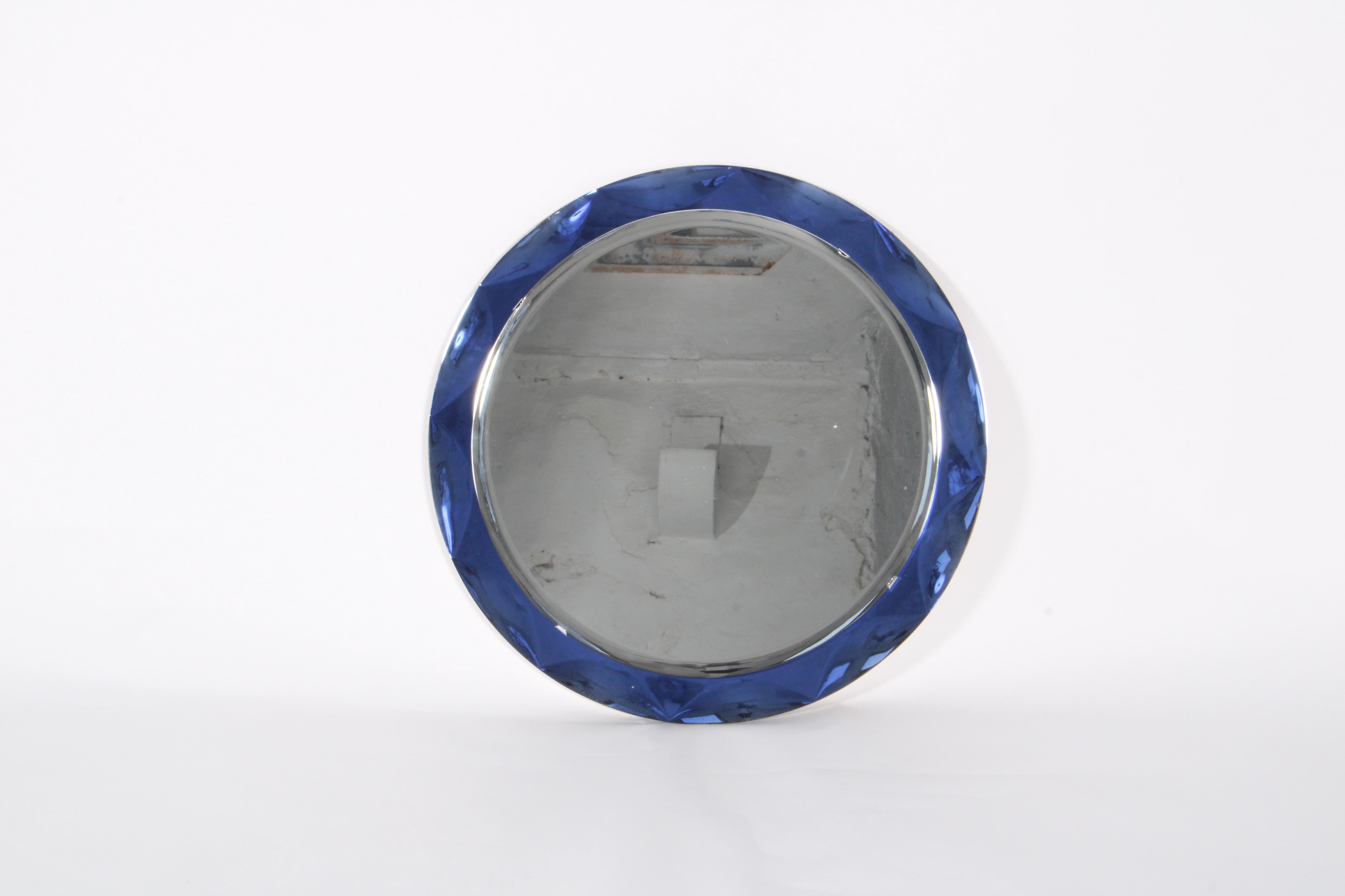 Modern Wonderful Vintage Italian Cobalt Blue Cut Glass Mirror *Free Worldwide Delivery