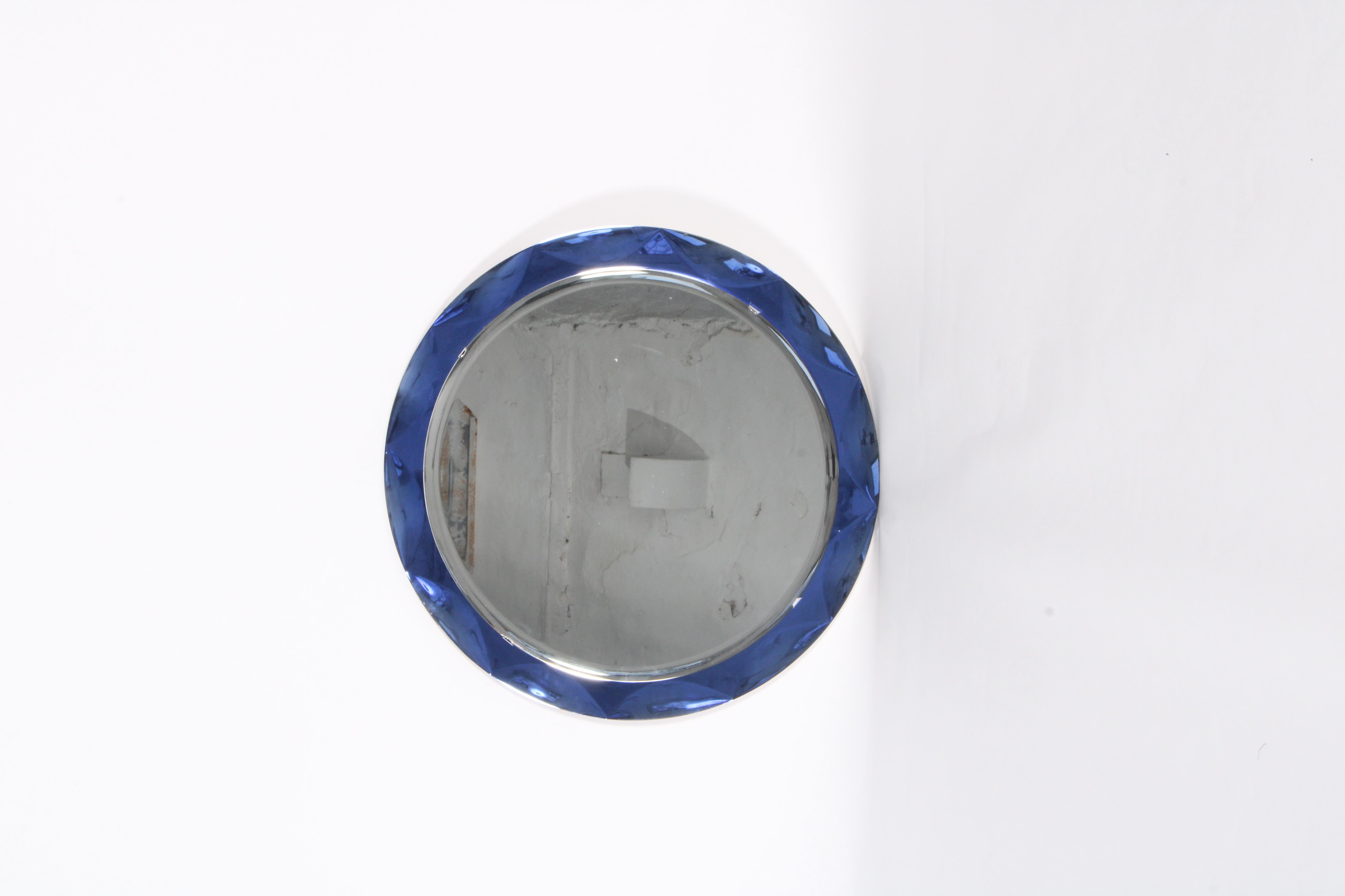 Etched Wonderful Vintage Italian Cobalt Blue Cut Glass Mirror *Free Worldwide Delivery