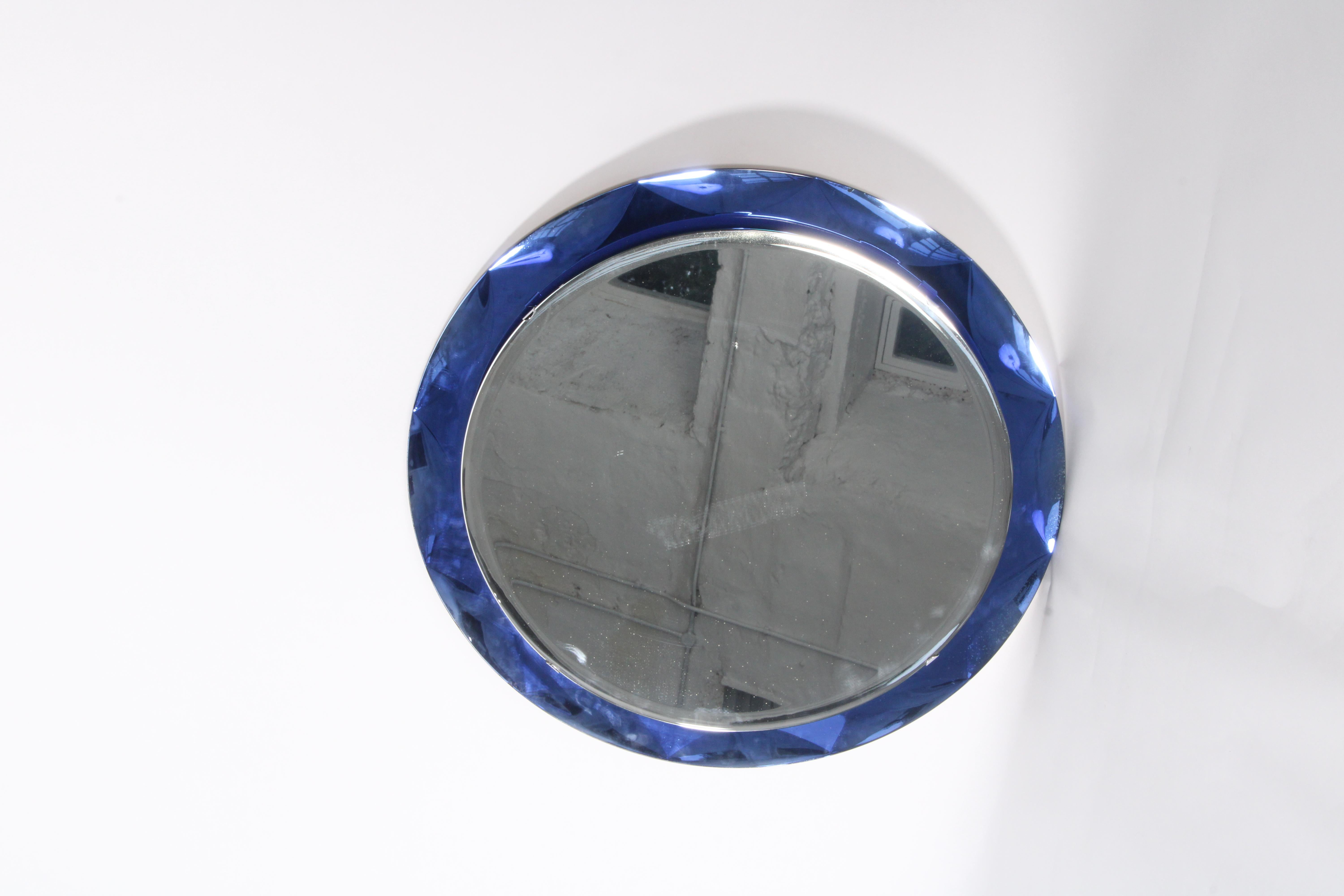 Wonderful Vintage Italian Cobalt Blue Cut Glass Mirror *Free Worldwide Delivery 1