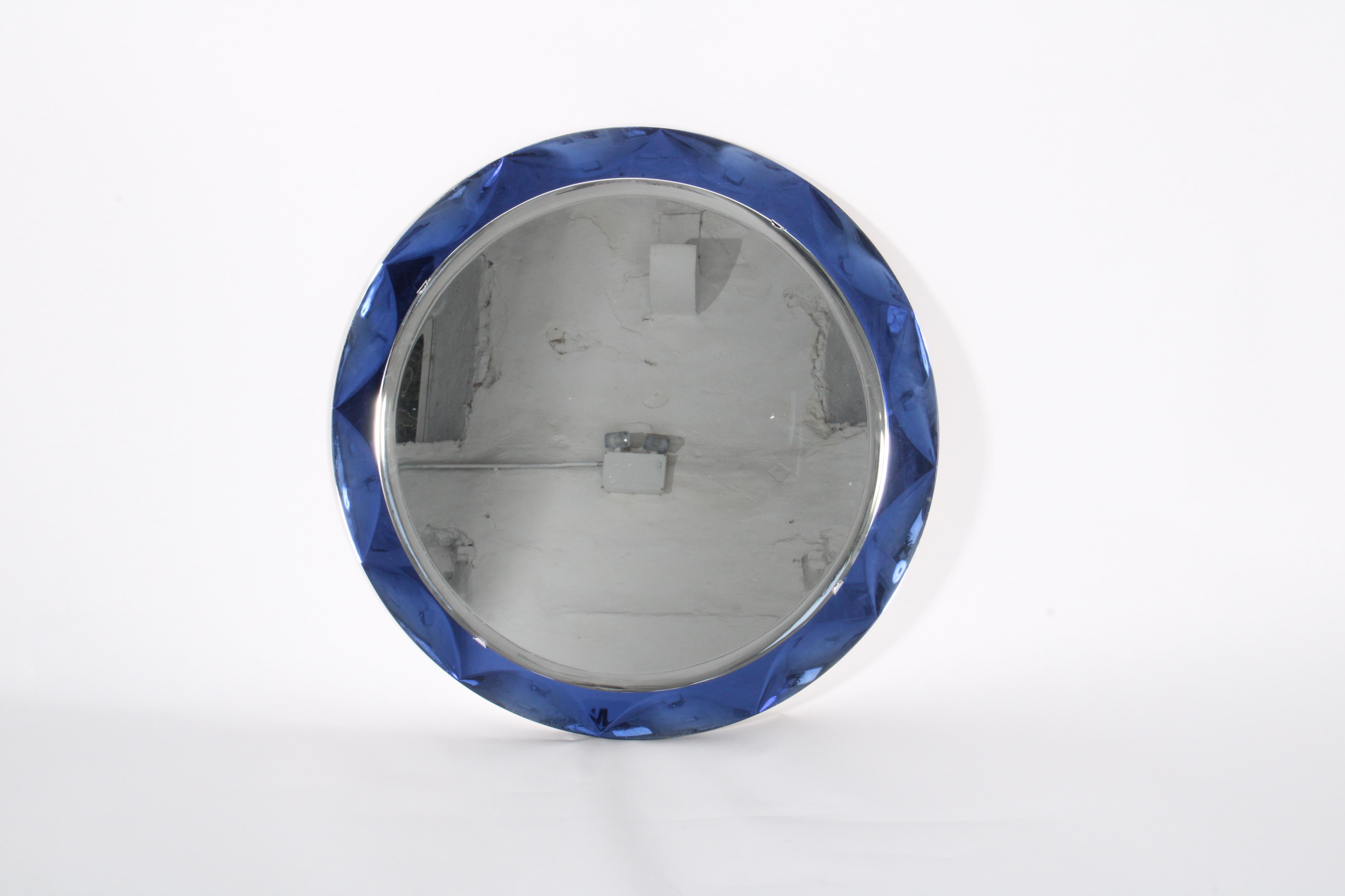 Wonderful Vintage Italian Cobalt Blue Cut Glass Mirror *Free Worldwide Delivery 2