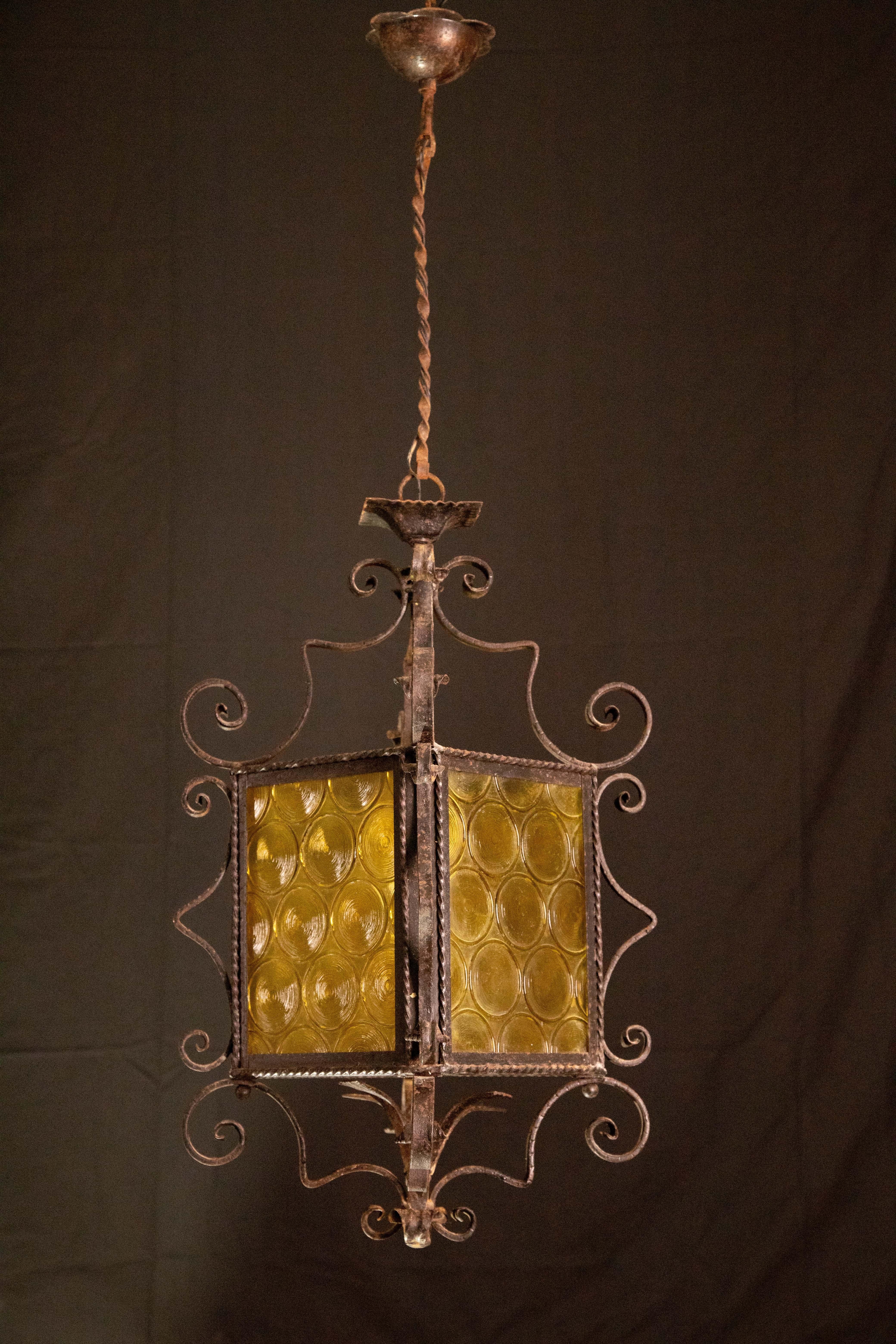 Wonderful Vintage Italian Iron and Glass Lantern, 1960s For Sale 4