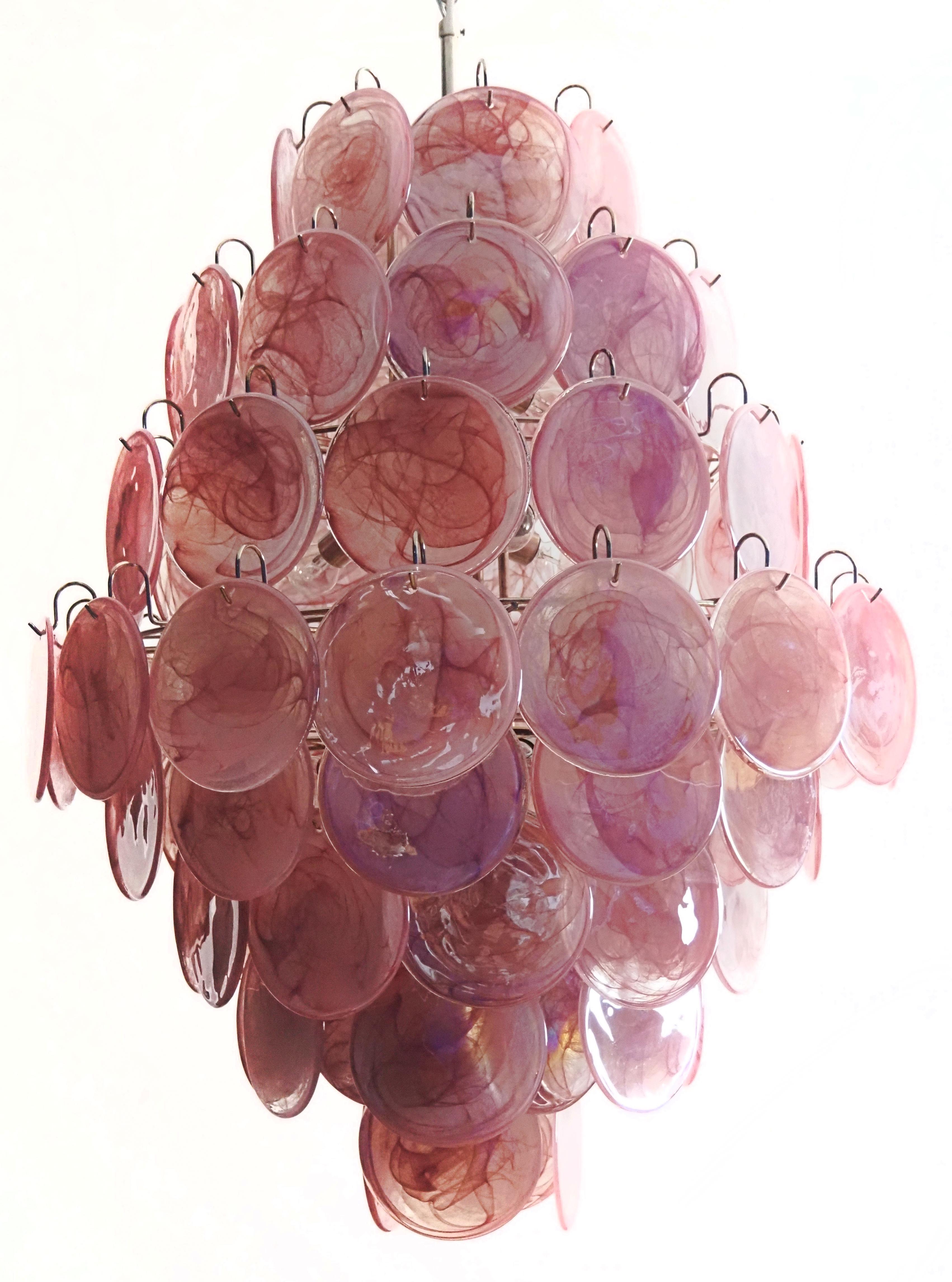 Wonderful Vintage Italian Murano chandeliers - 87 pink alabaster disks For Sale 8