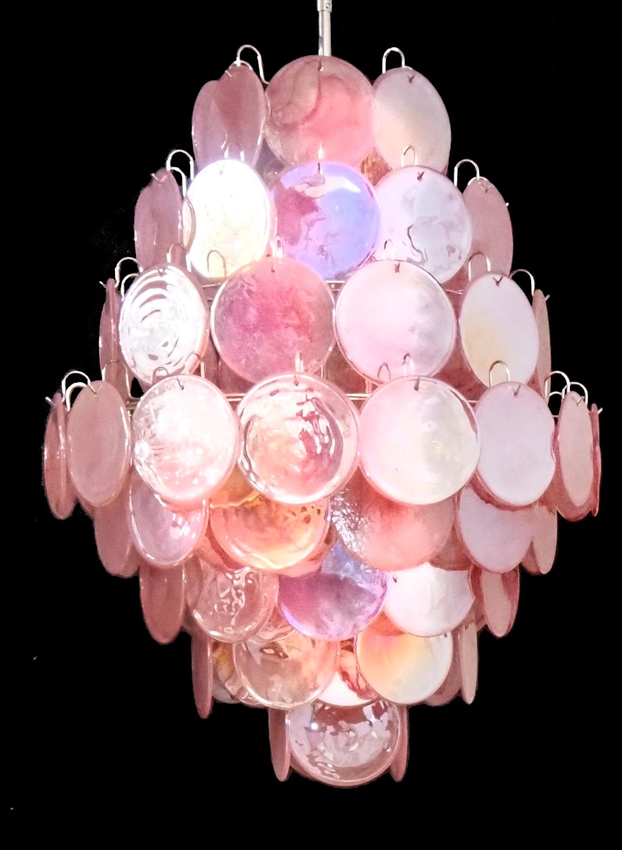 Wonderful Vintage Italian Murano chandeliers - 87 pink alabaster disks For Sale 10
