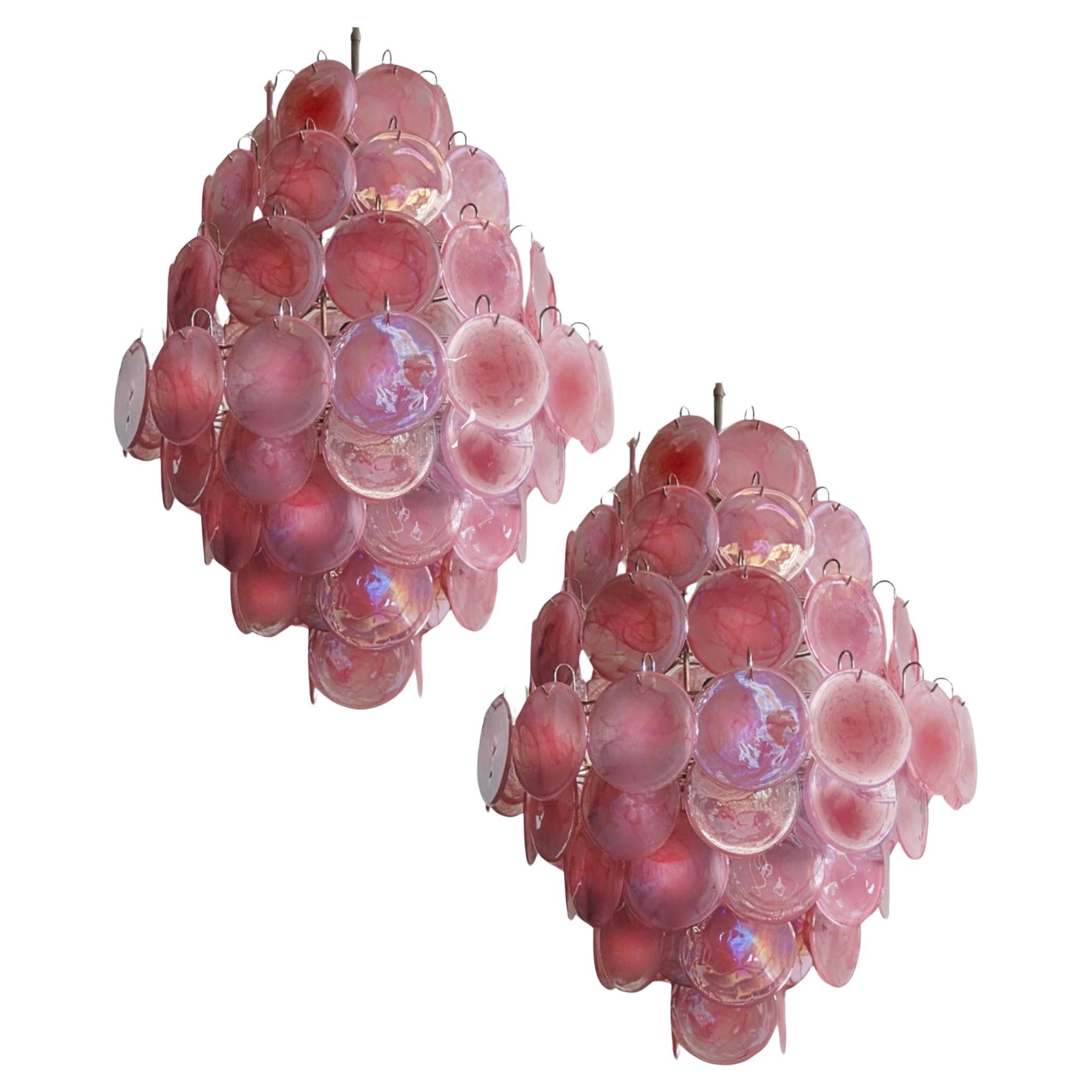Wonderful Vintage Italian Murano chandeliers - 87 pink alabaster disks For Sale