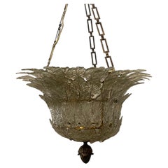 Maravillosa lámpara de araña vintage italiana de Murano con cesta de hojas de follaje Barovier & Toso