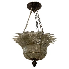 Maravillosa lámpara de araña vintage italiana de Murano con cesta de hojas de follaje Barovier & Toso