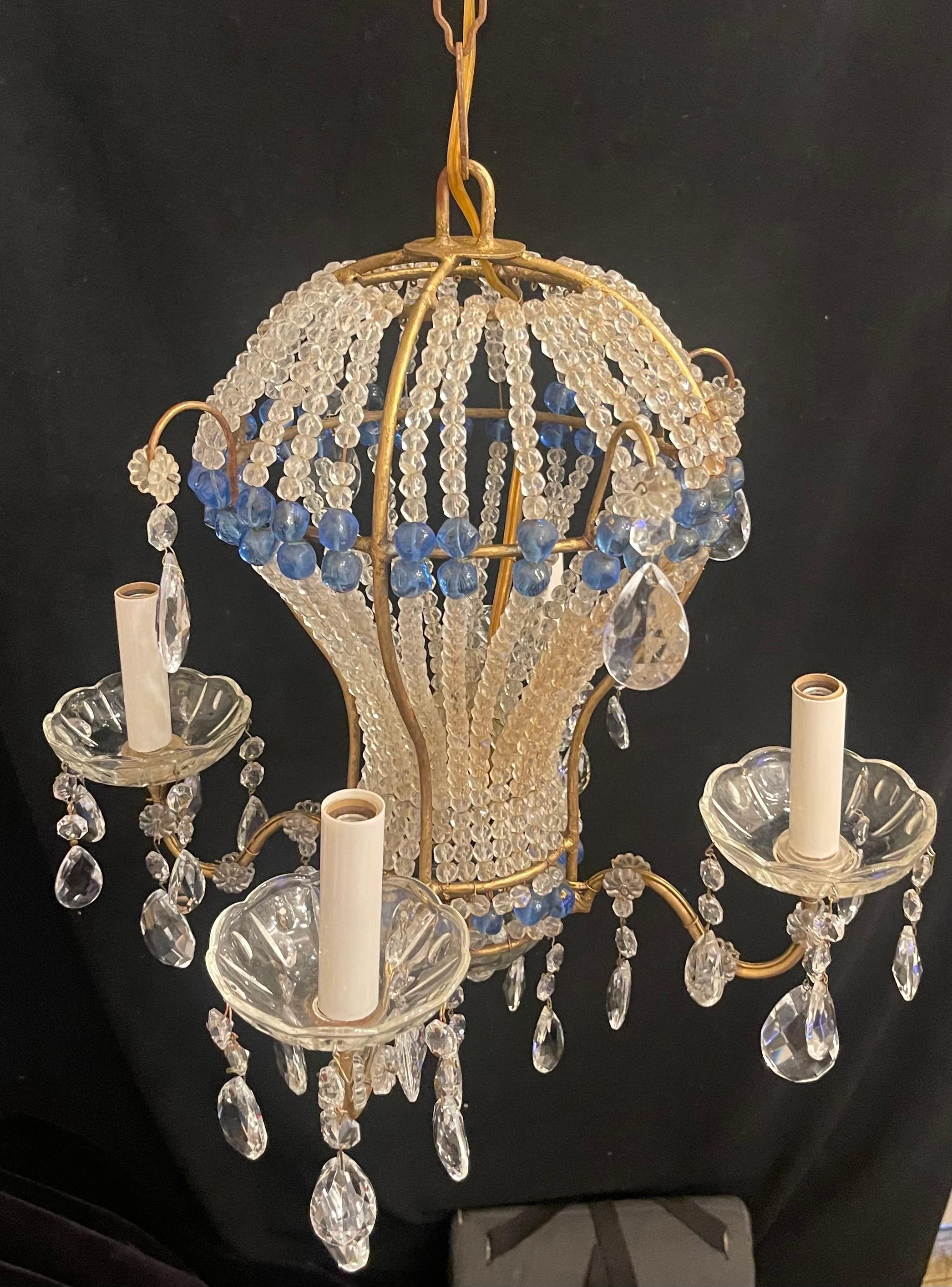 Belle Époque Wonderful Vintage Italy Beaded Blue Crystal Hot Air Balloon Chandelier Fixture