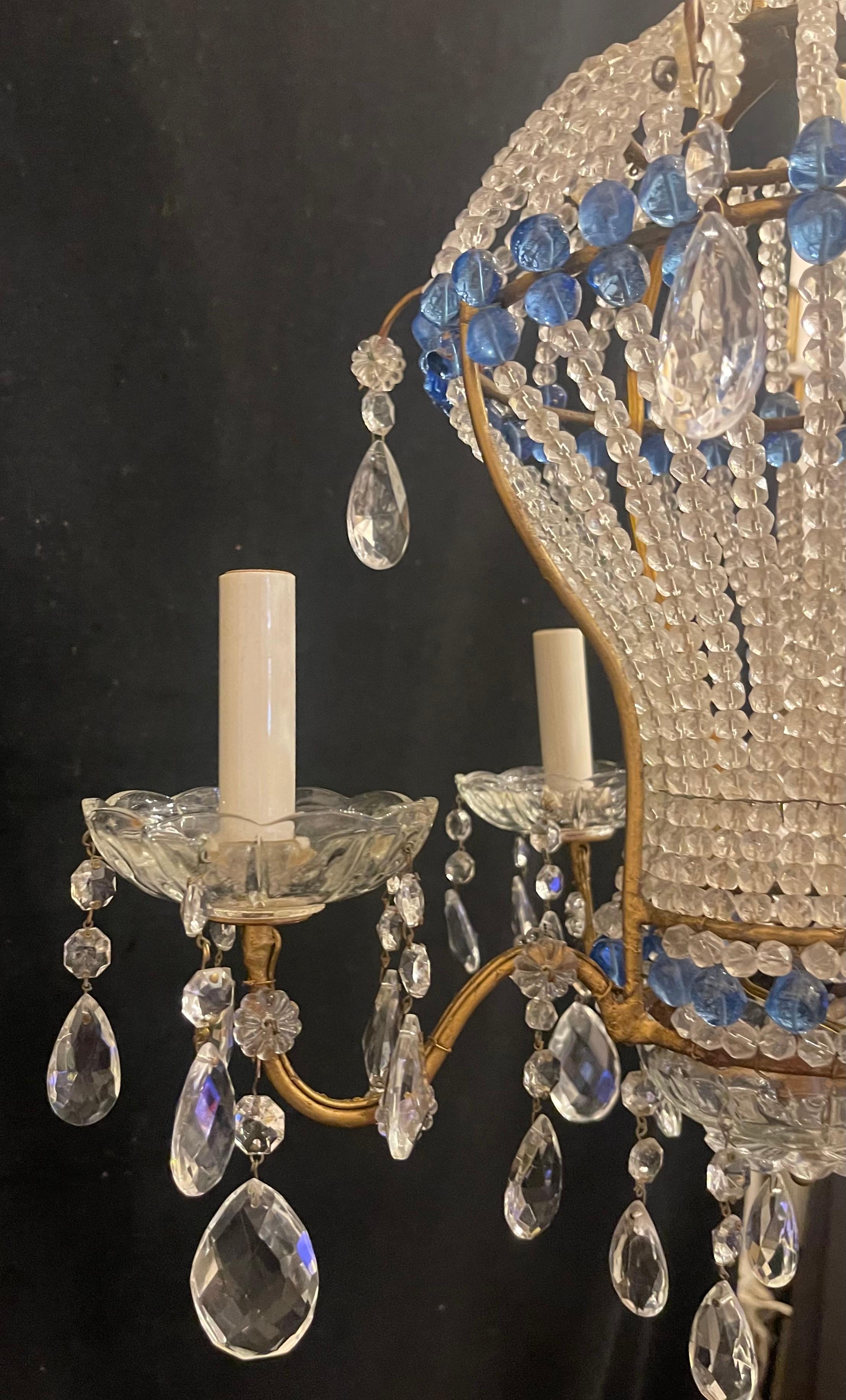 Italian Wonderful Vintage Italy Beaded Blue Crystal Hot Air Balloon Chandelier Fixture