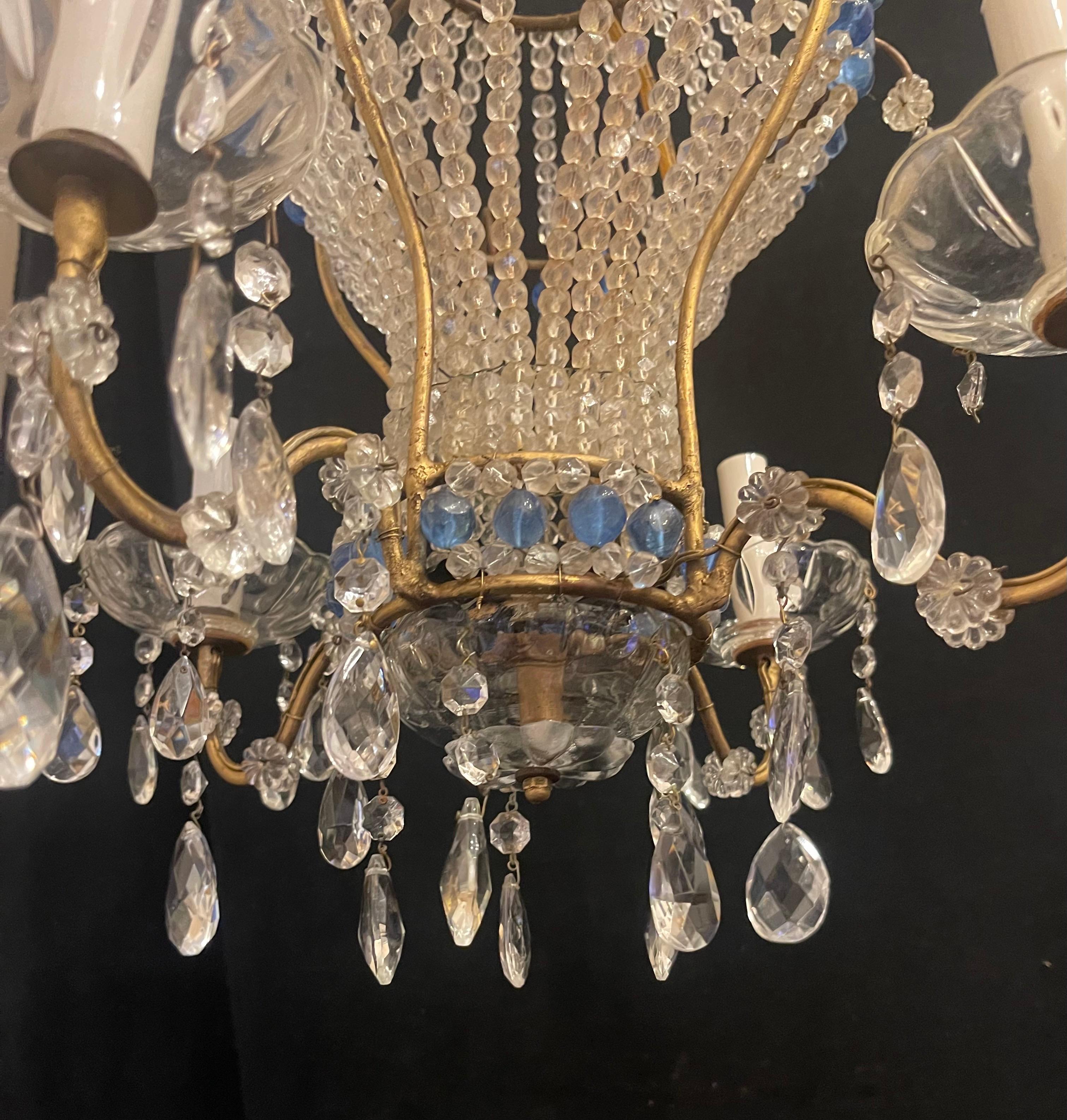 Gilt Wonderful Vintage Italy Beaded Blue Crystal Hot Air Balloon Chandelier Fixture