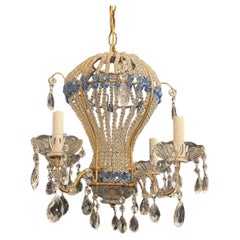 Wonderful Vintage Italy Beaded Blue Crystal Hot Air Balloon Chandelier Fixture