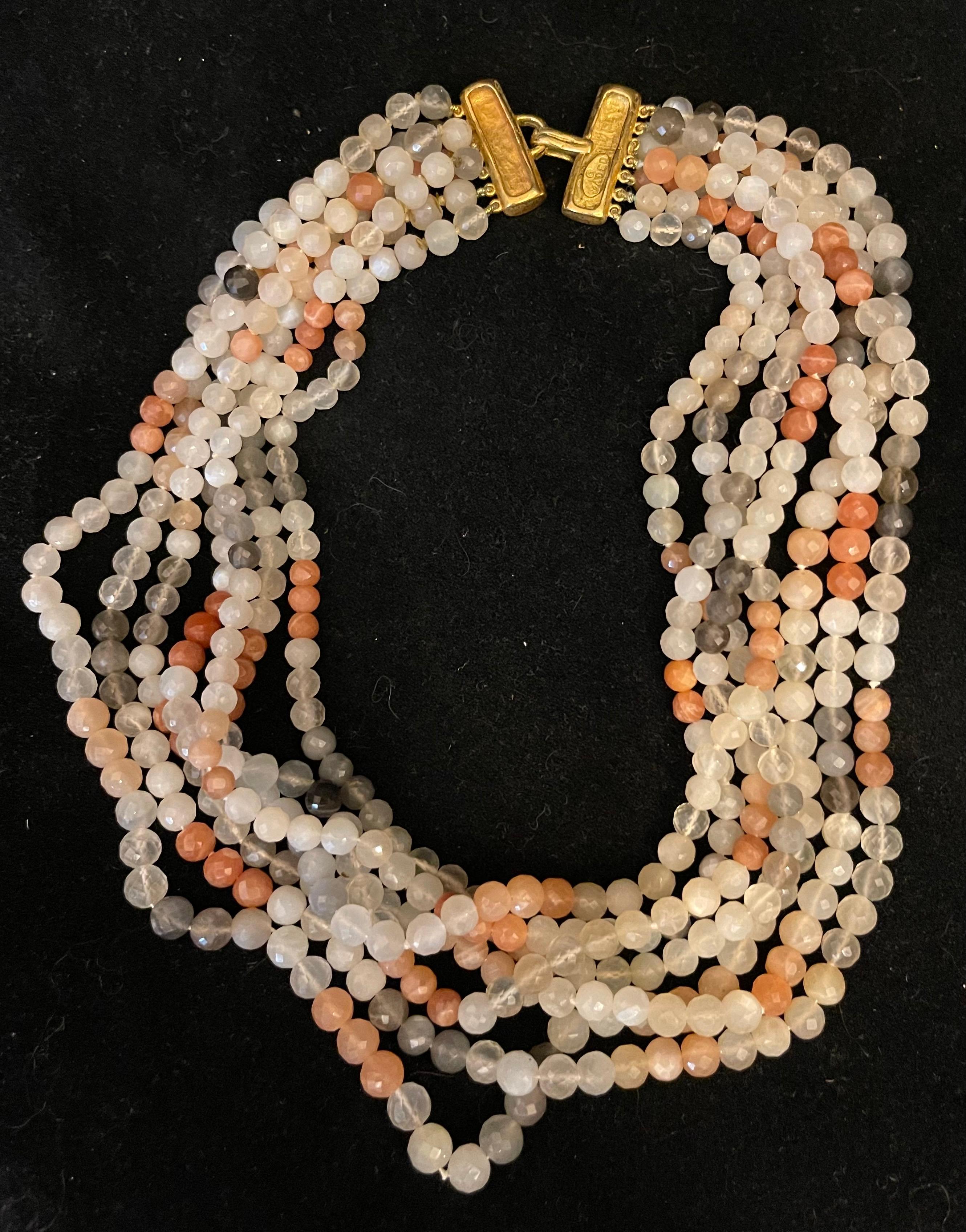 Maravilloso collar vintage de cuarzo semiprecioso de varias vueltas 
