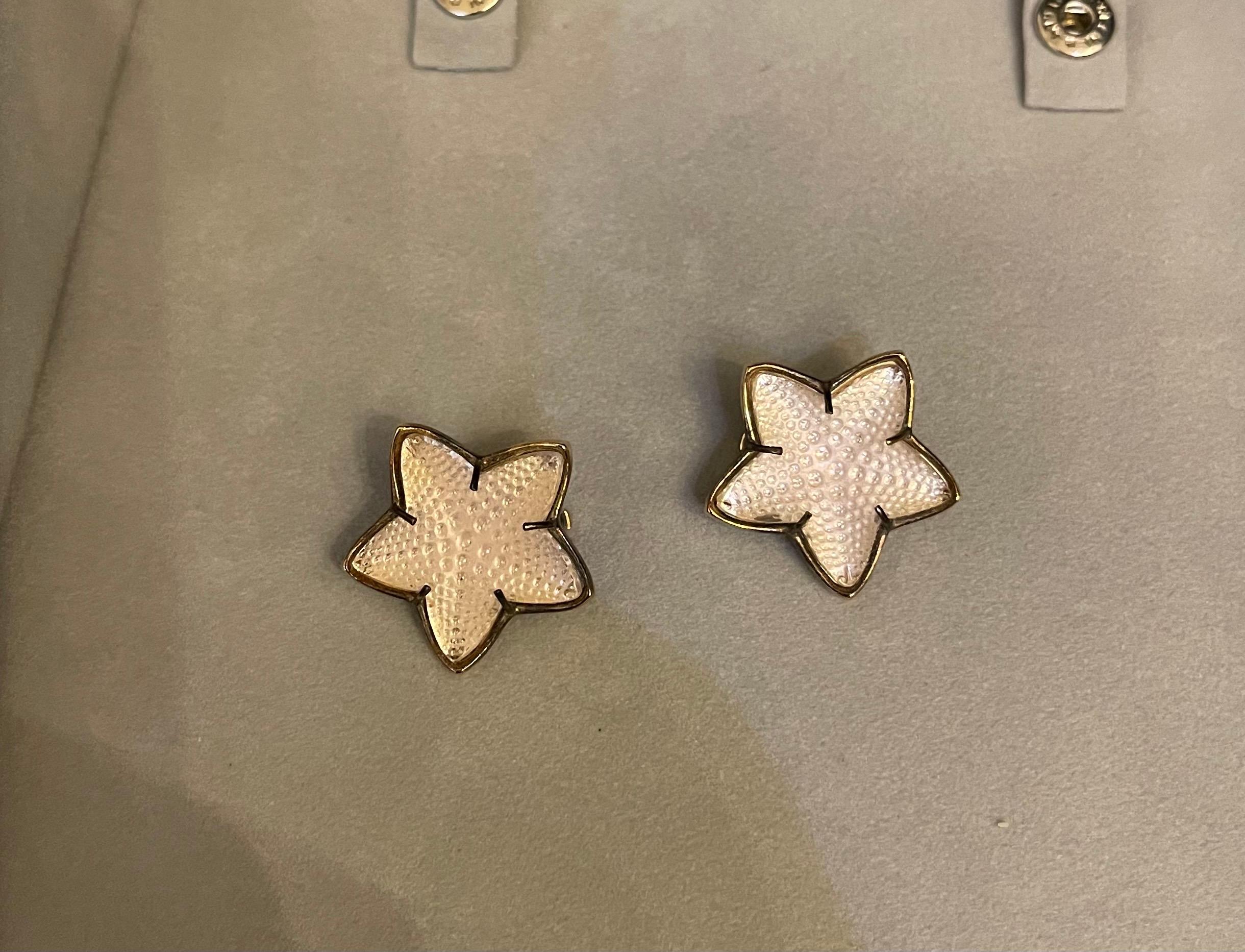 Moderne Merveilleuse paire de colliers ras de cou et de boucles d'oreilles Lalique France Starfish Oceania en vente