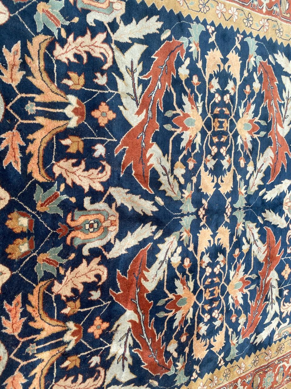 Beautiful Persian design rug with nice colors with blue, orange, yellow and green, entirely and finely hand knotted with wool velvet on cotton foundation.

✨✨✨
