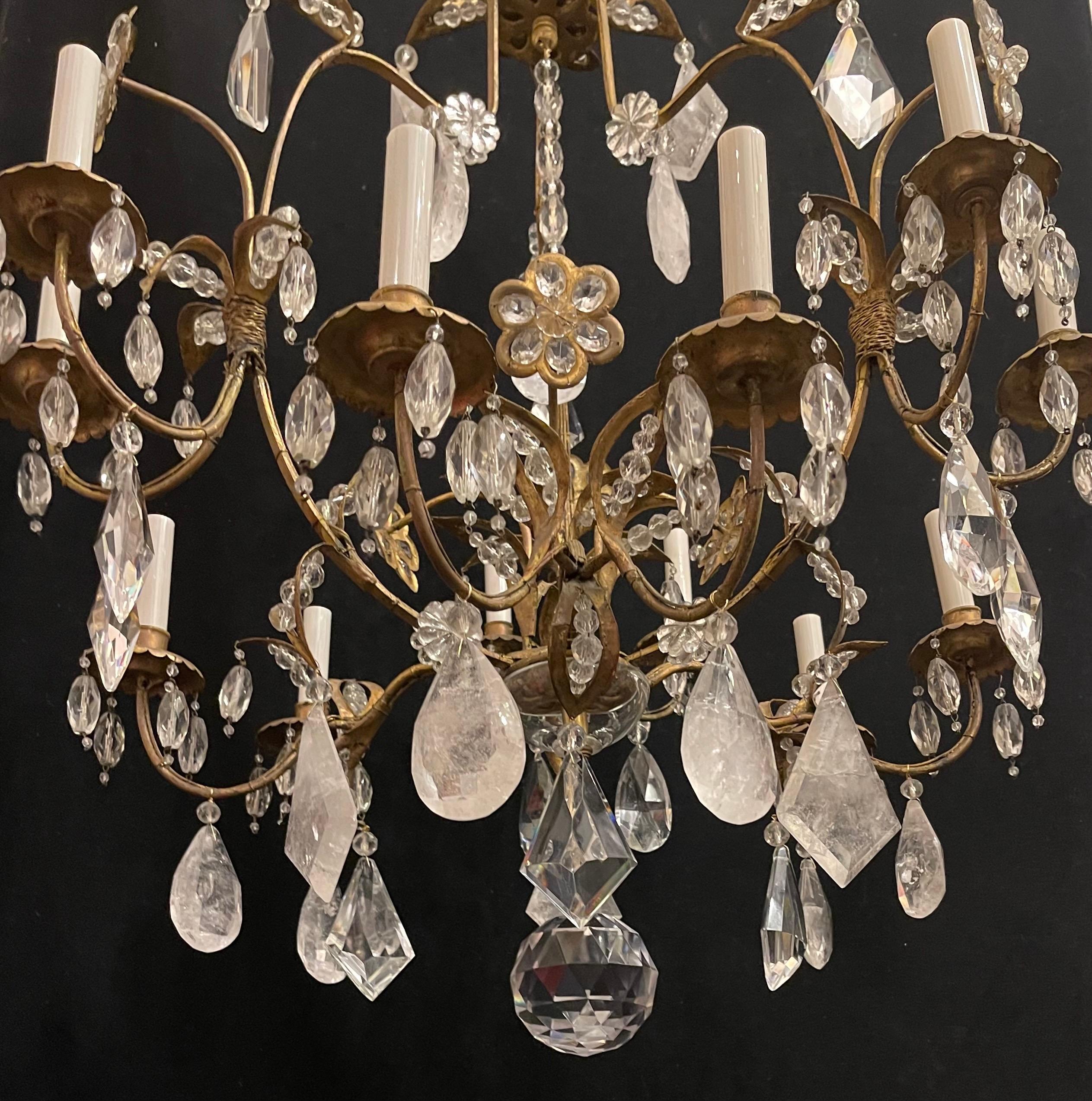 20th Century Wonderful Vintage Maison Bagues Rock Crystal Flower Bird Cage Form Chandelier For Sale