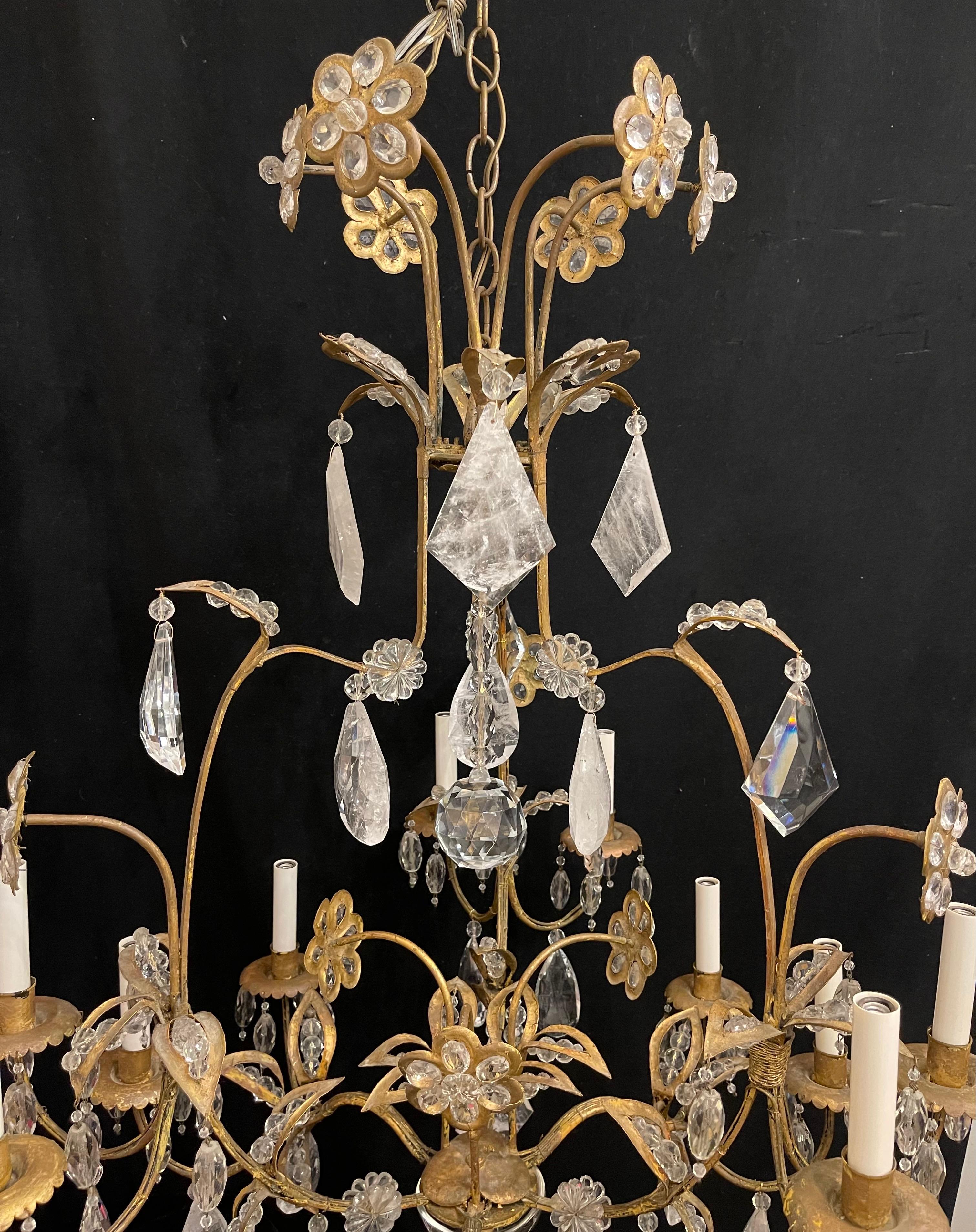 Wonderful Vintage Maison Bagues Rock Crystal Flower Bird Cage Form Chandelier For Sale 1
