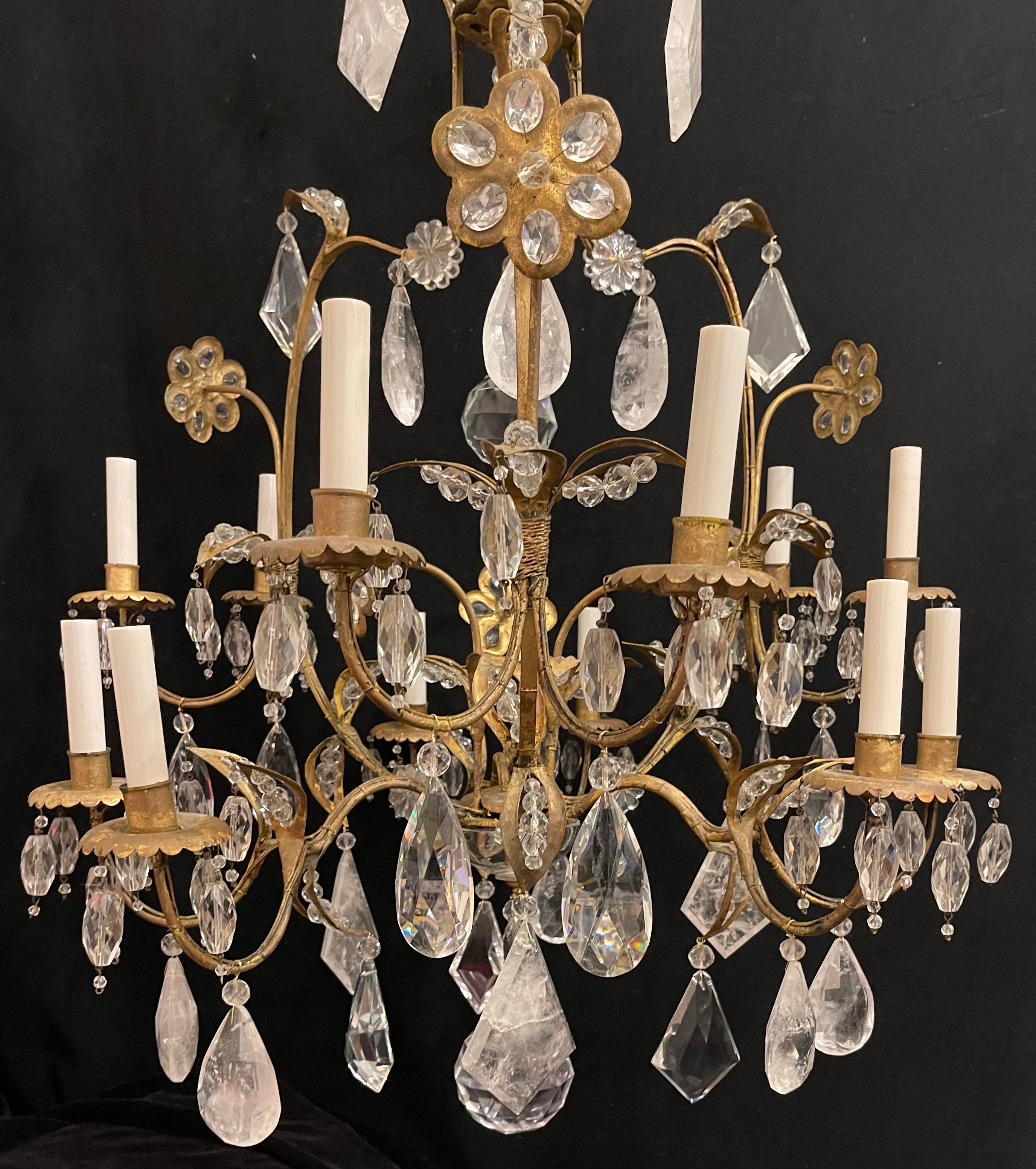 Wonderful Vintage Maison Bagues Rock Crystal Flower Bird Cage Form Chandelier For Sale 2