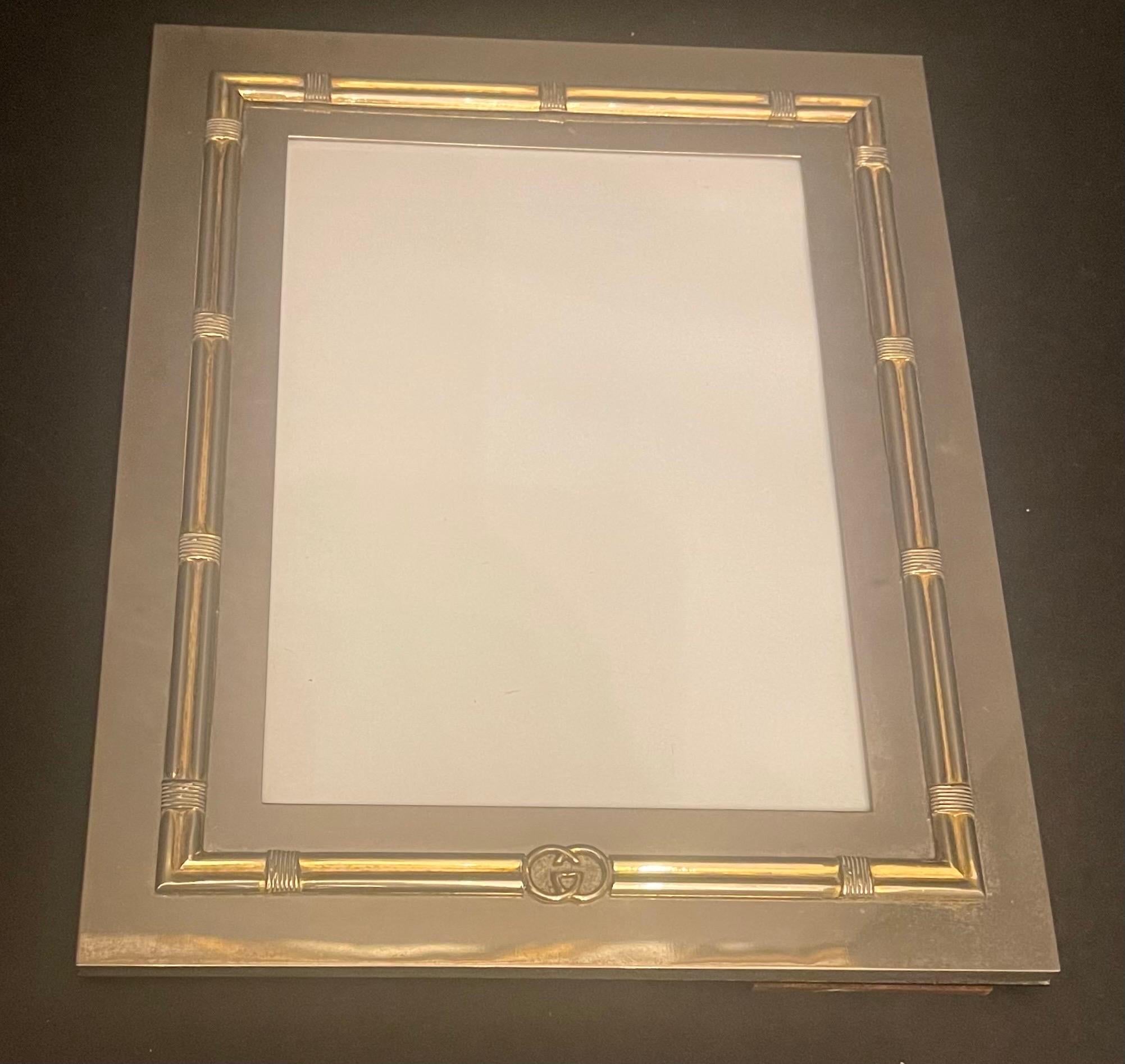 Italian Wonderful Vintage Mid-Century Modern Gucci Silver Plate Picture Frame Wood Back For Sale