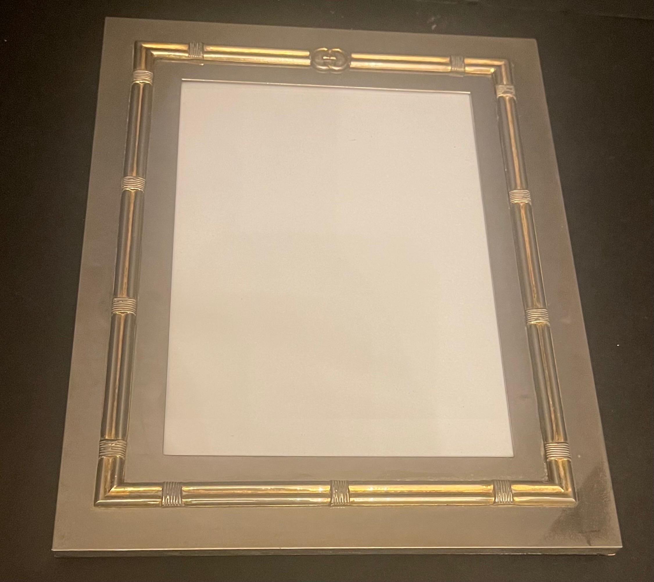 Gilt Wonderful Vintage Mid-Century Modern Gucci Silver Plate Picture Frame Wood Back For Sale