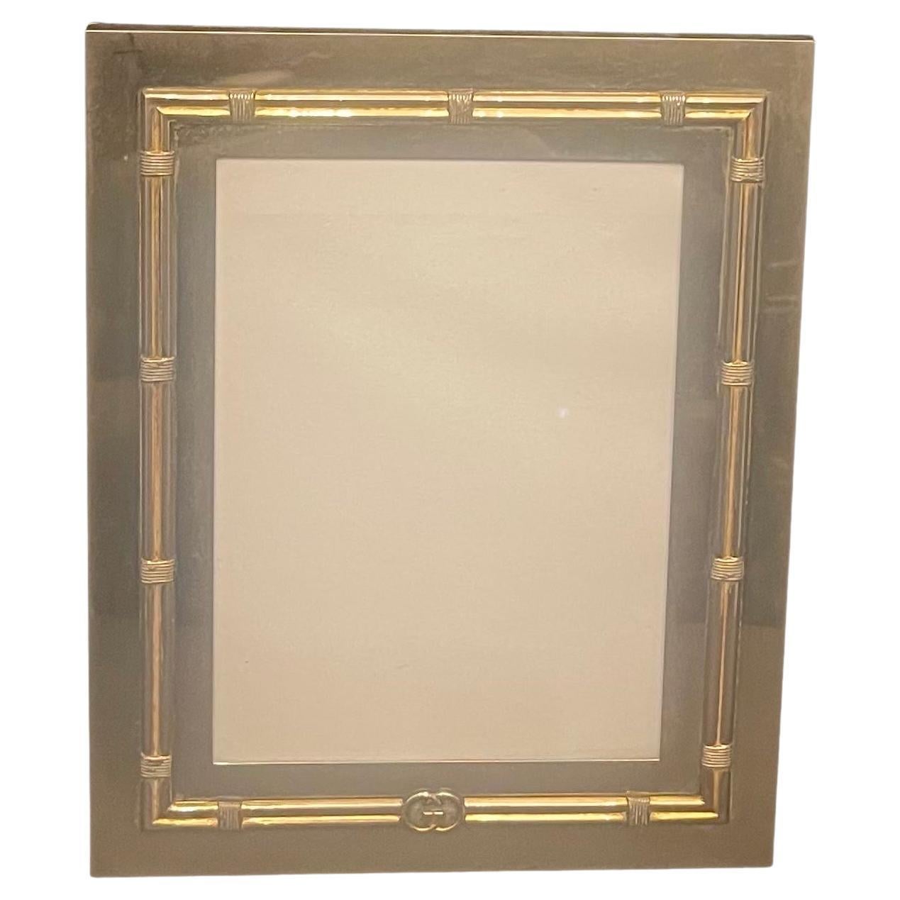 Wonderful Vintage Mid-Century Modern Gucci Silver Plate Picture Frame Wood Back For Sale