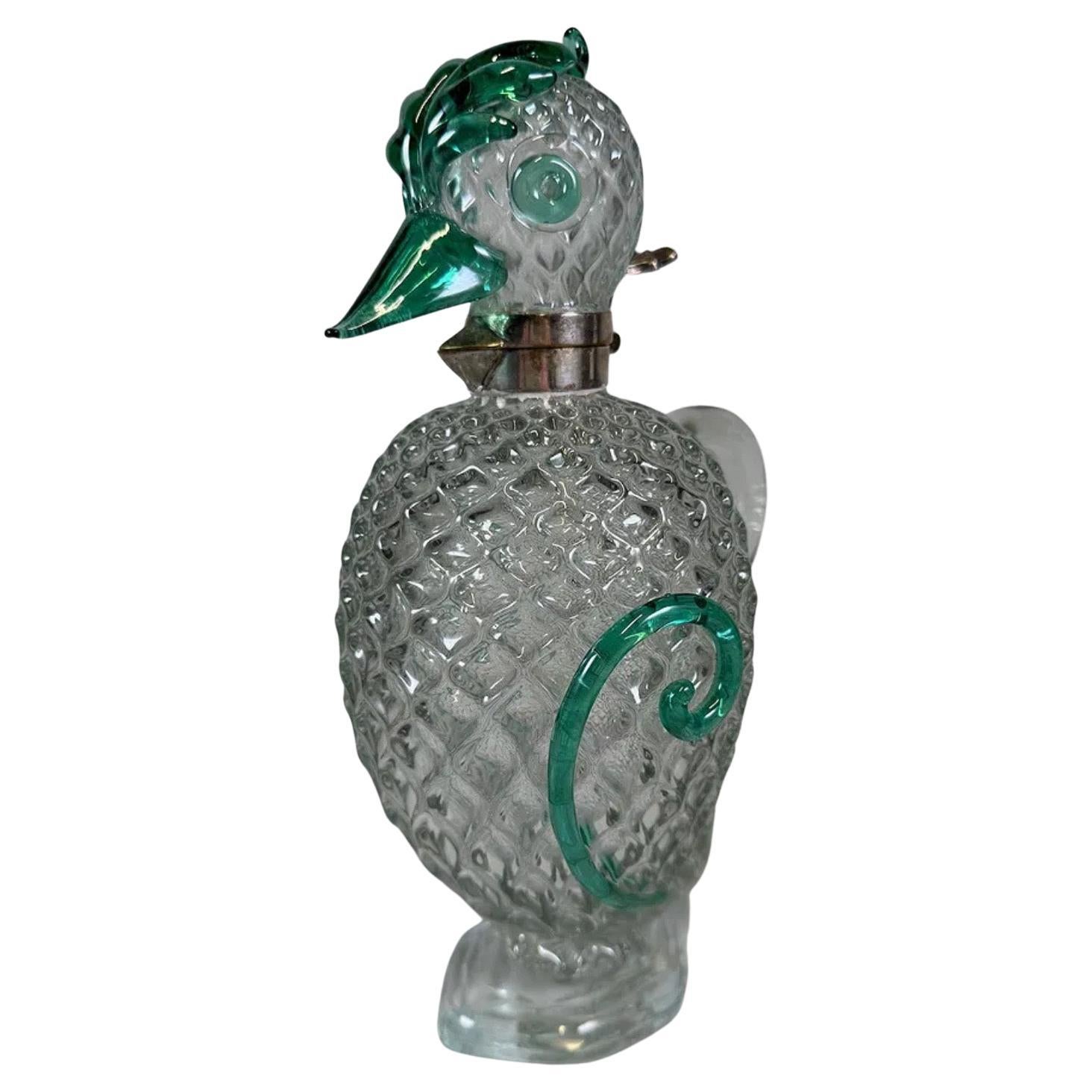 A Wonderful Vintage Italian Murano Art Glass Figure Duck Decanter With Silver Plate Trim In The Manner Of  Archimede Seguso