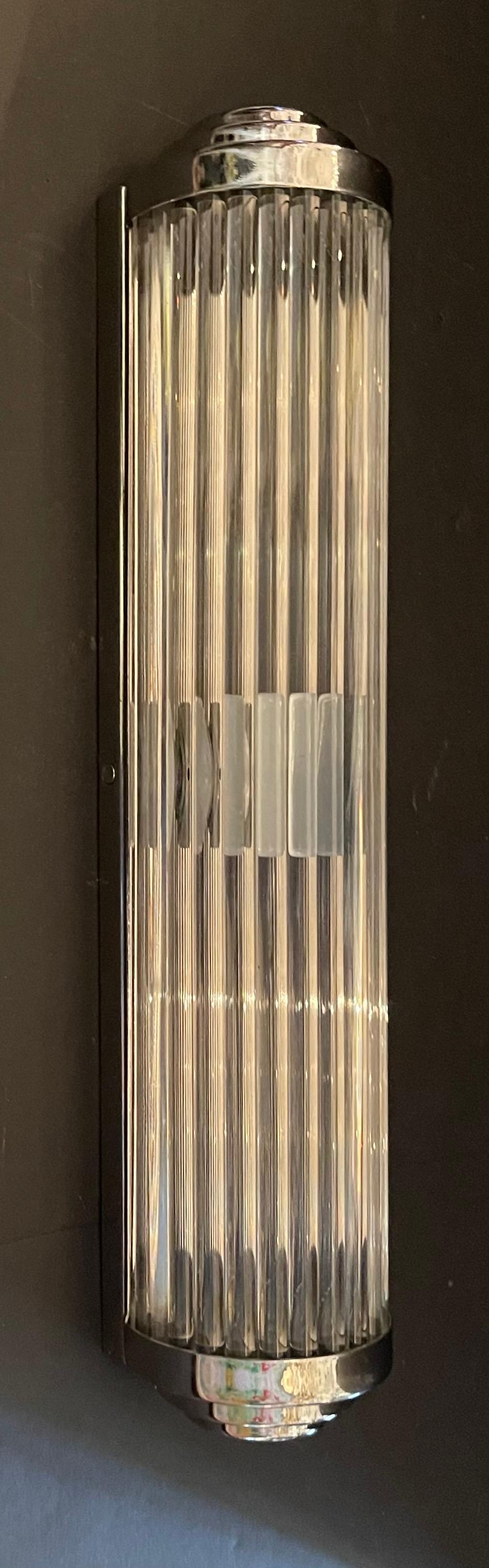 Polished Wonderful Vintage Nickel Glass Rod Art Deco Skyscraper Theater Cinema Sconces