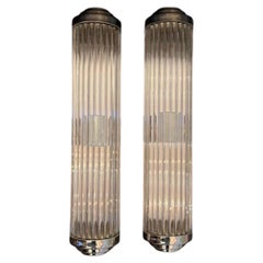Wonderful Vintage Nickel Glass Rod Deco Skyscraper Theater Cinema Pair Sconces