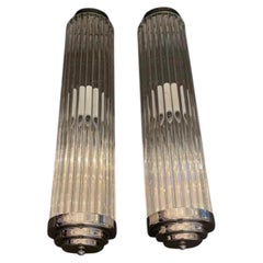 Wonderful Vintage Nickel Glass Rod Deco Skyscraper Theater Cinema Pair Sconces